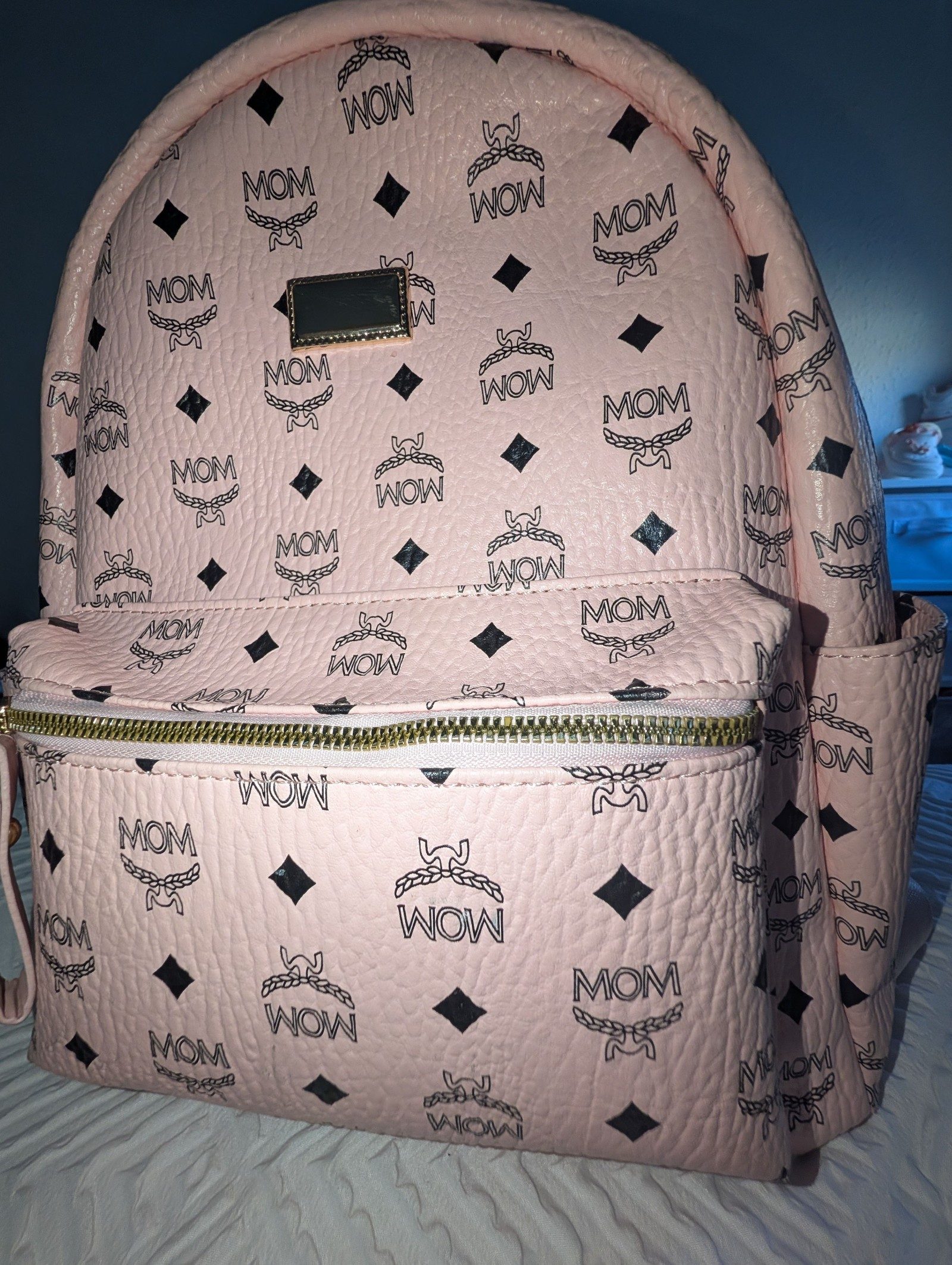 Pink MOM Logo Faux Leather Mini Backpack image 2