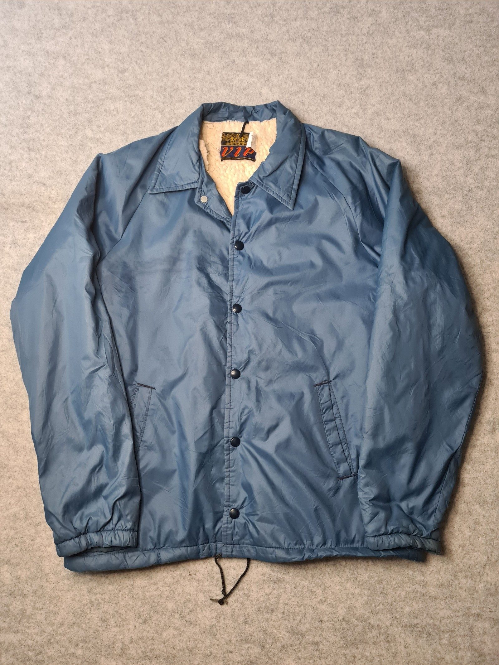 Vintage VIP Sportswear Blue Nylon Sherpa-lined Coach Jacket Size Medium 1156