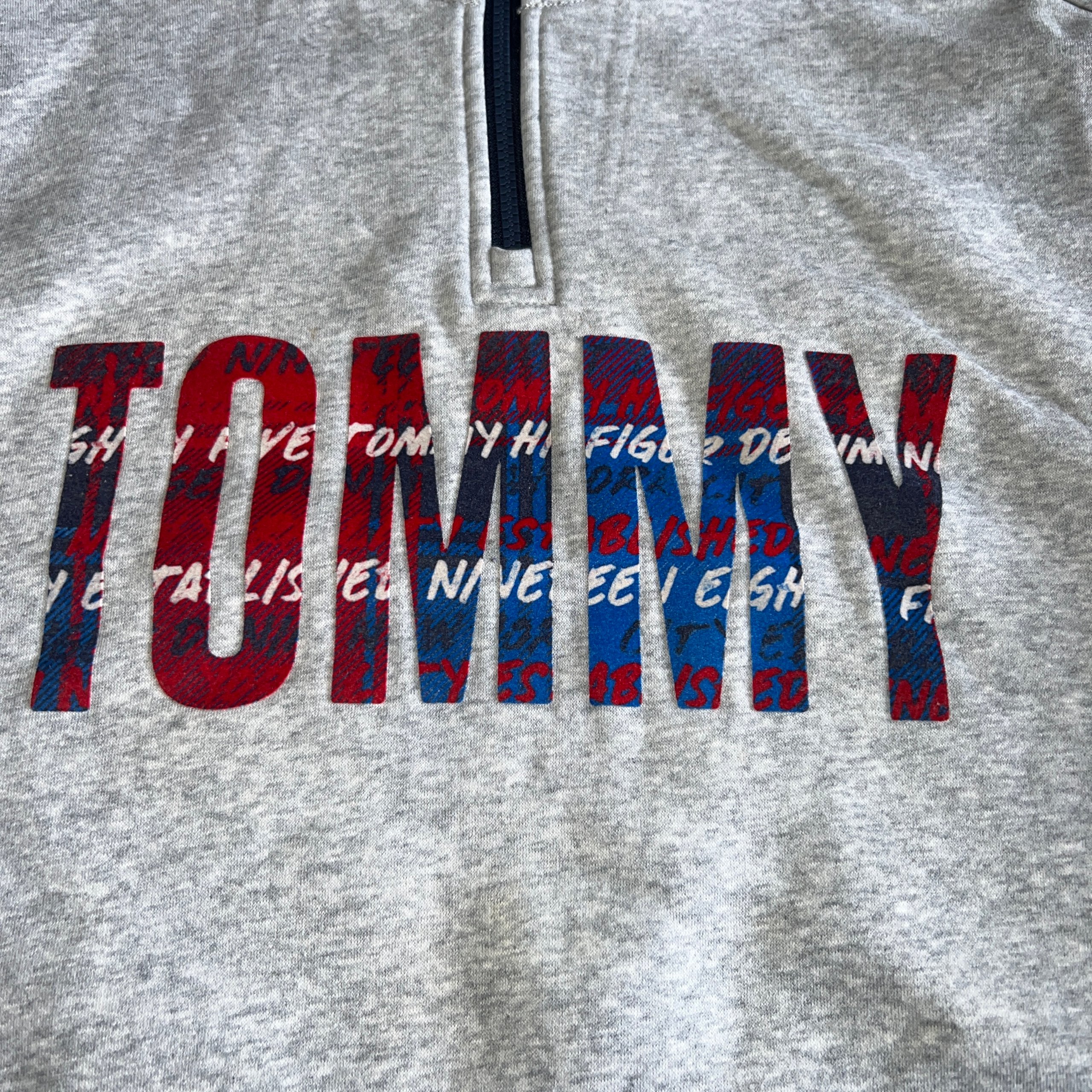 Tommy Hilfiger Denim Quarter Zip Sweatshirt Mens M Grey Spellout Pocket image 3