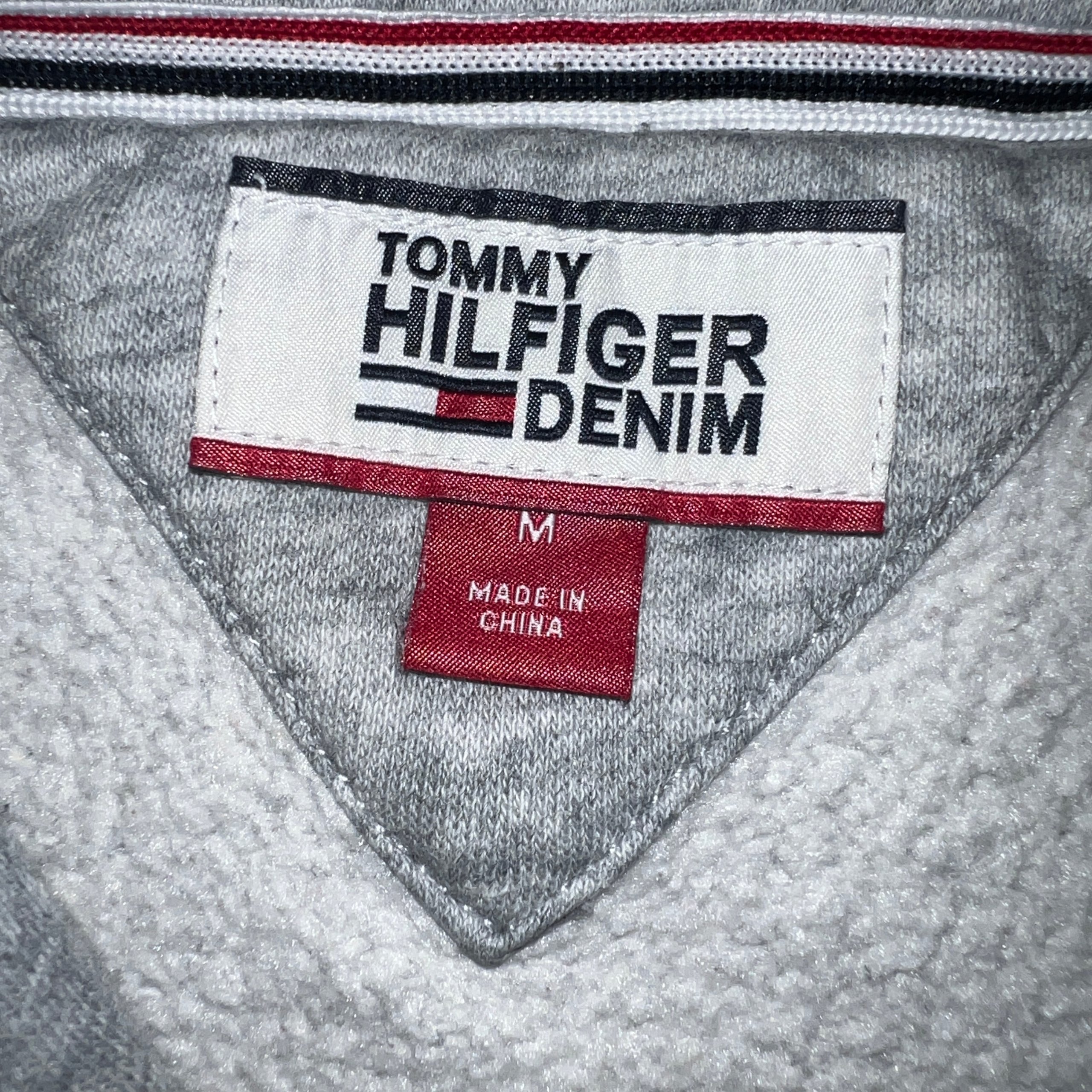 Tommy Hilfiger Denim Quarter Zip Sweatshirt Mens M Grey Spellout Pocket image 4