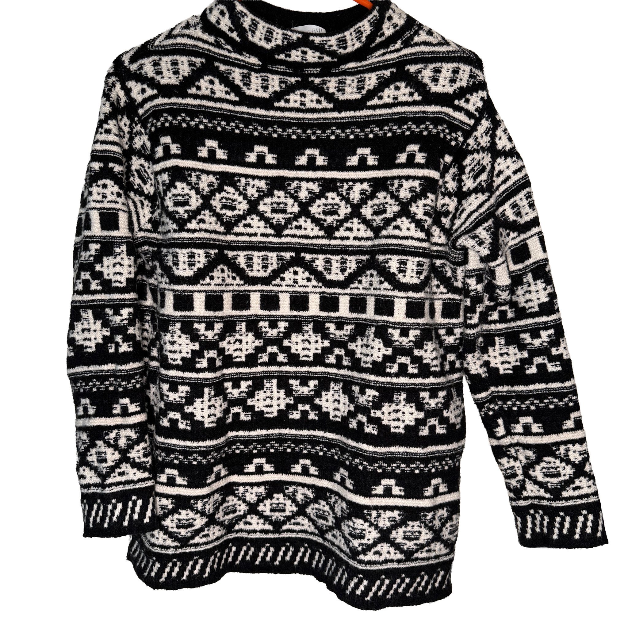 J Jill - Women's Black & White Patterned Sweater - Size Medium