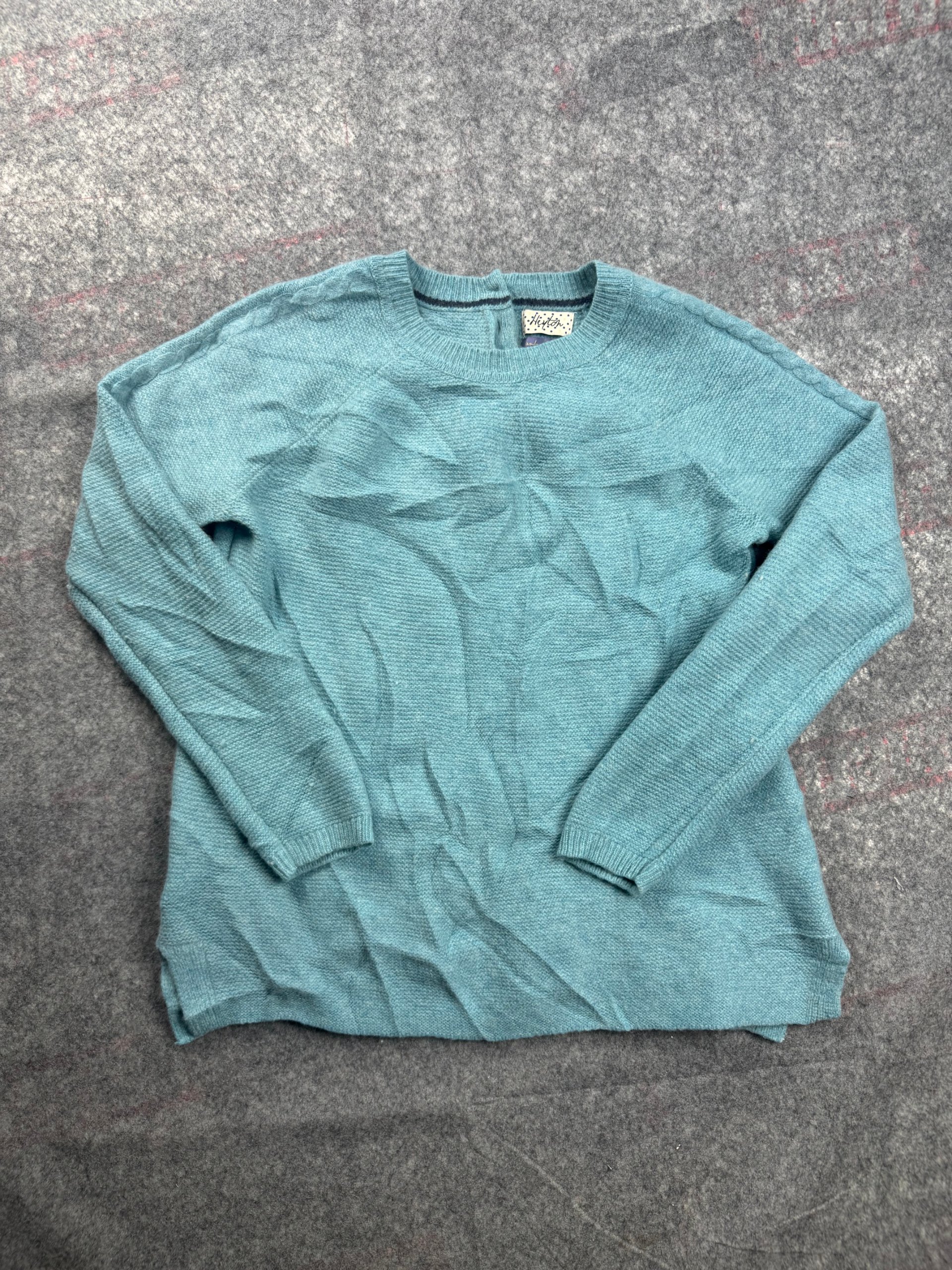 Heyton Teal Lambswool Blend Cable Detail Button Back Jumper UK 12