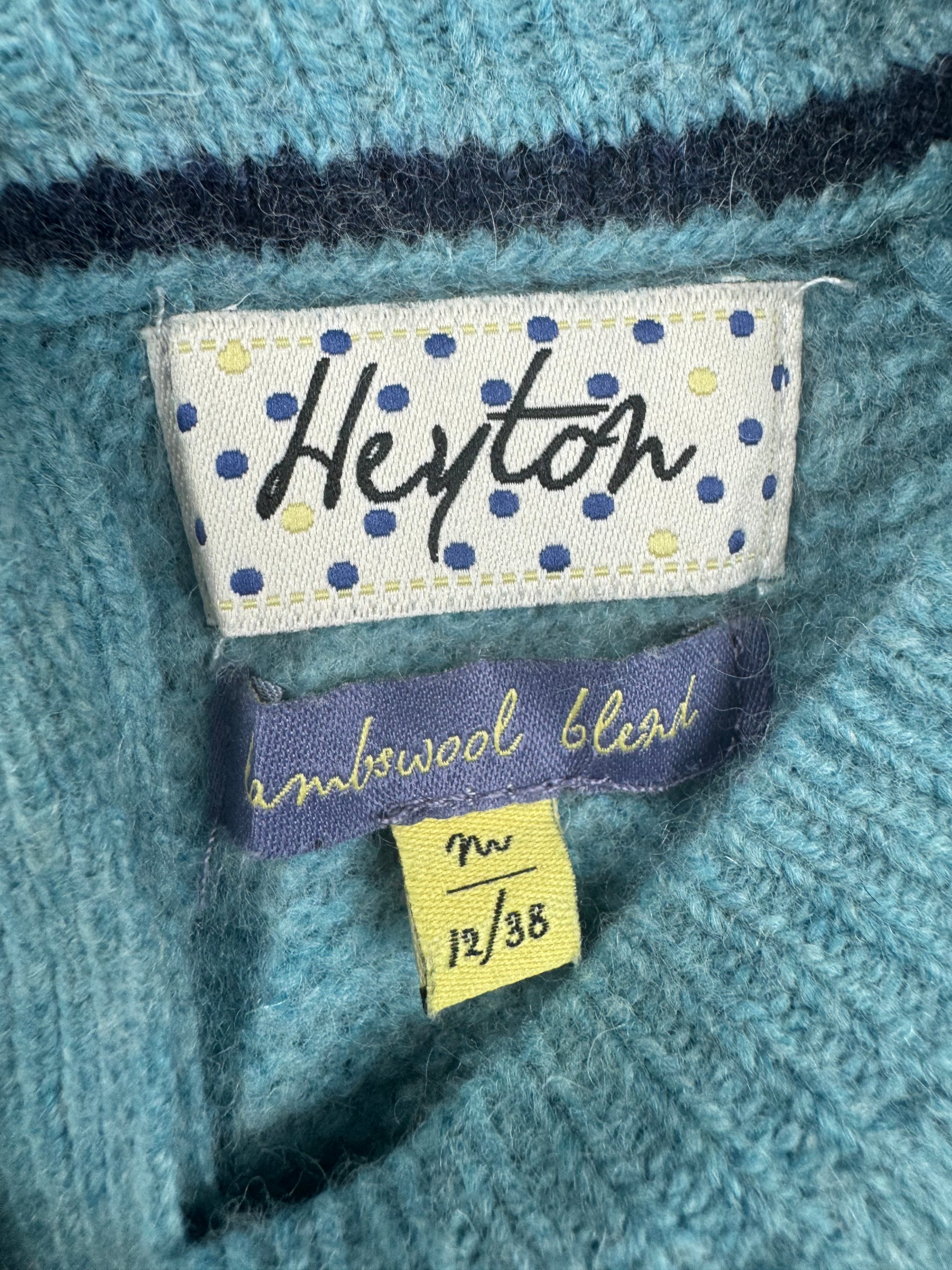 Heyton Teal Lambswool Blend Cable Detail Button Back Jumper UK 12 image 3