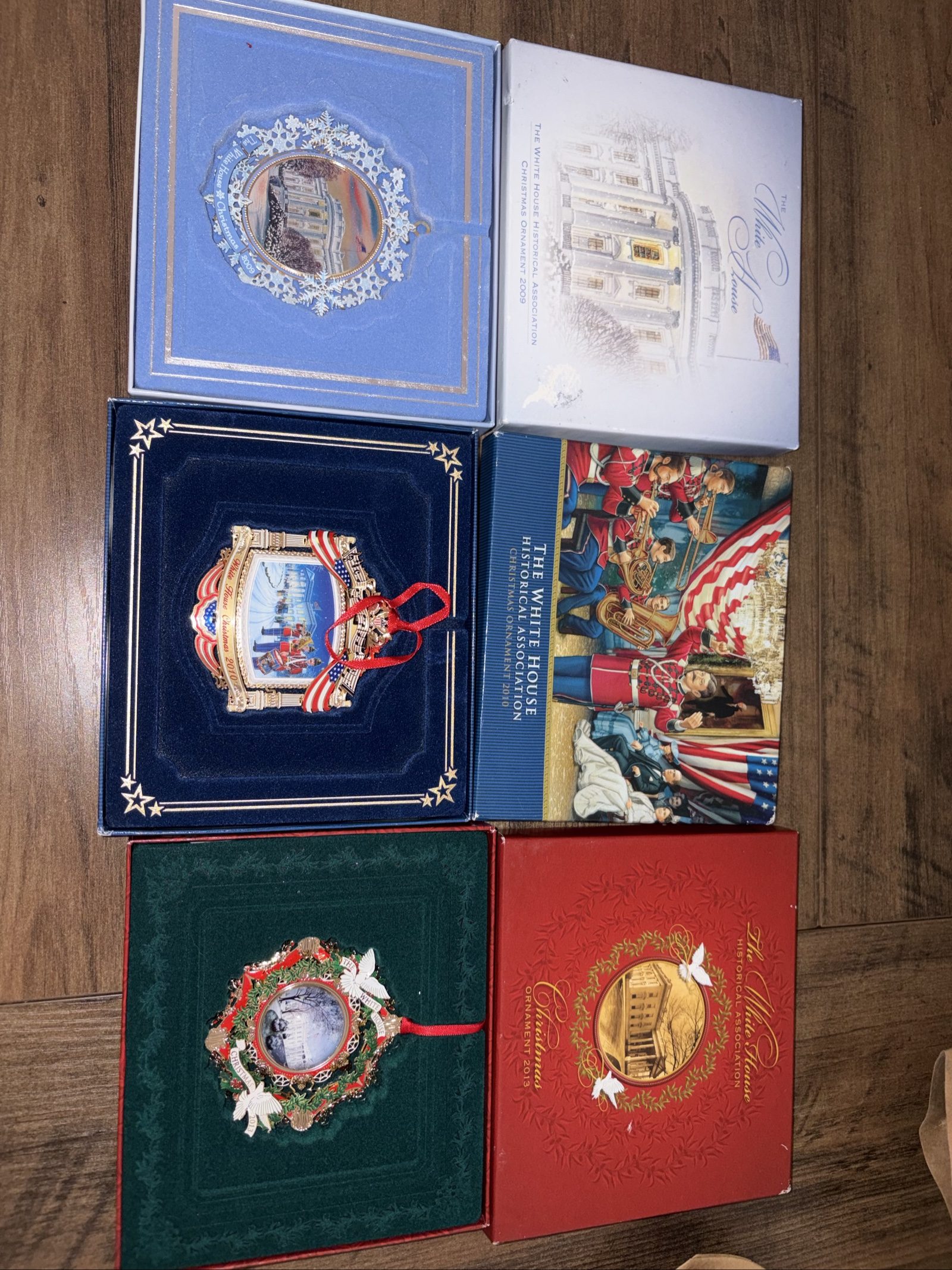 White House Historical Association Christmas Ornaments 2009, 2010, 2013 with Boxes