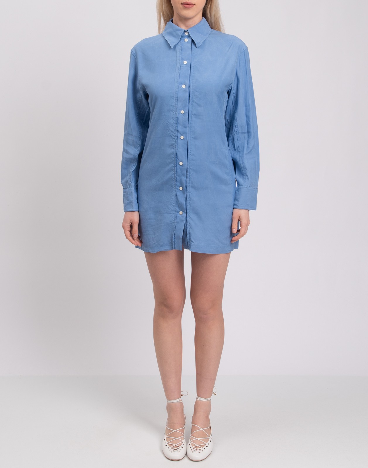 New Victoria Beckham Silk Fitted Shirt Mini Dress Cornflower Blue Size XS image 3