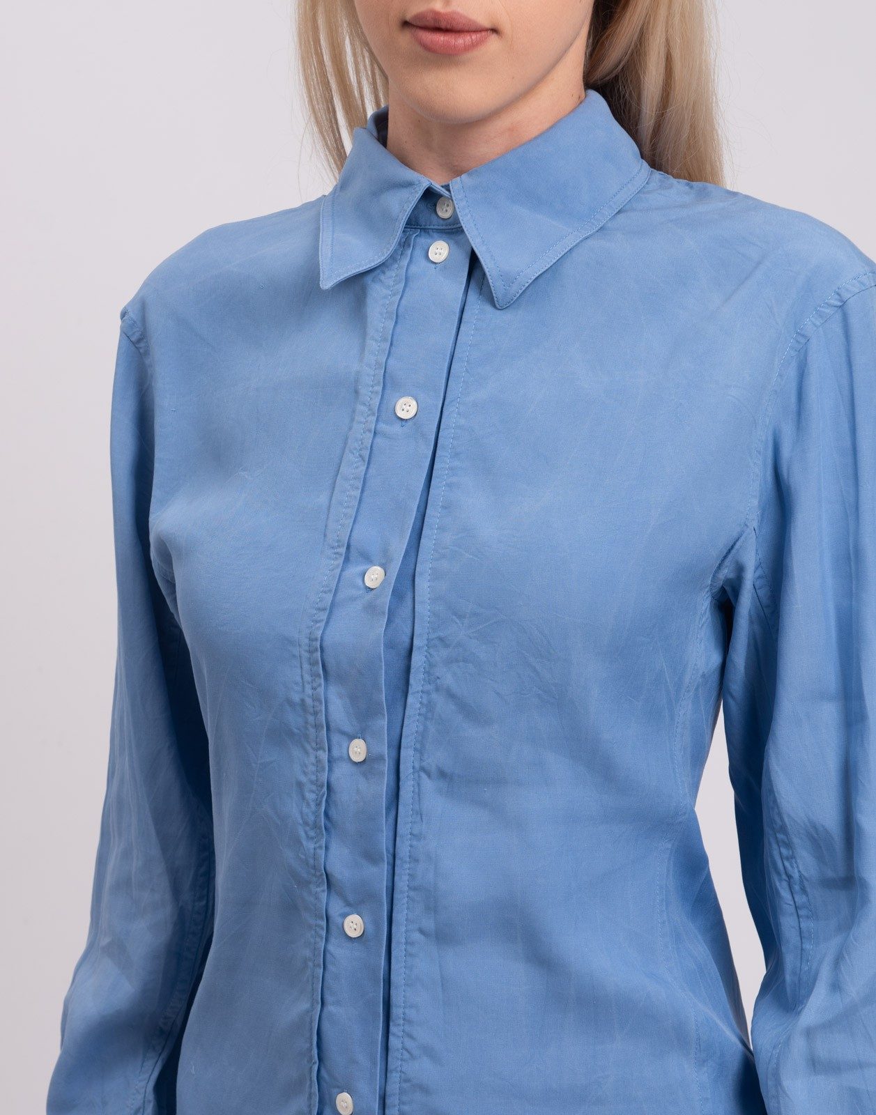 New Victoria Beckham Silk Fitted Shirt Mini Dress Cornflower Blue Size XS image 5