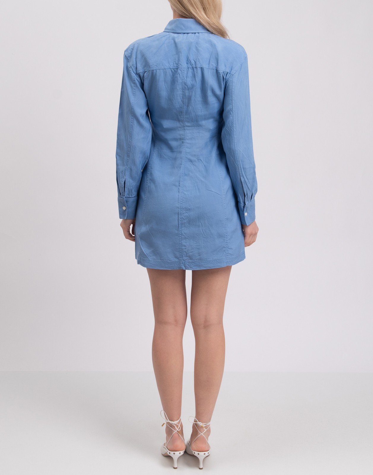 New Victoria Beckham Silk Fitted Shirt Mini Dress Cornflower Blue Size XS image 4