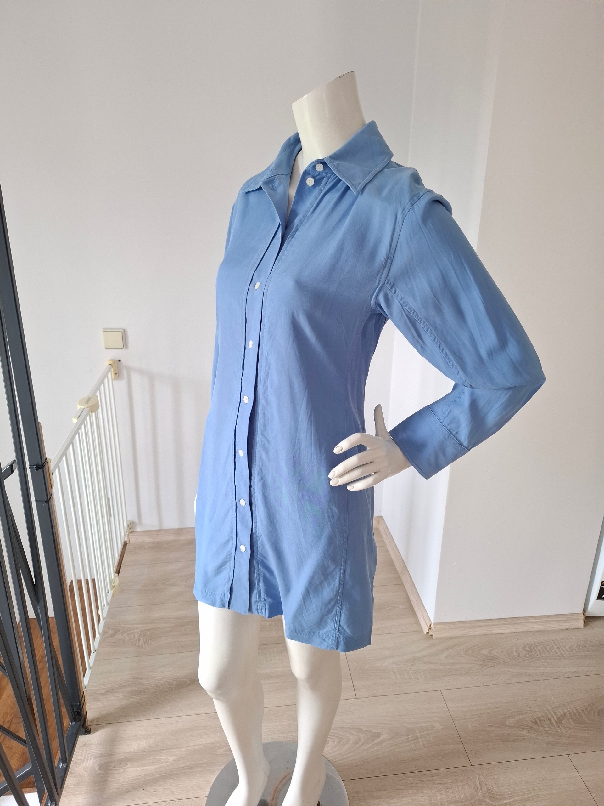 New Victoria Beckham Silk Fitted Shirt Mini Dress Cornflower Blue Size XS image 6