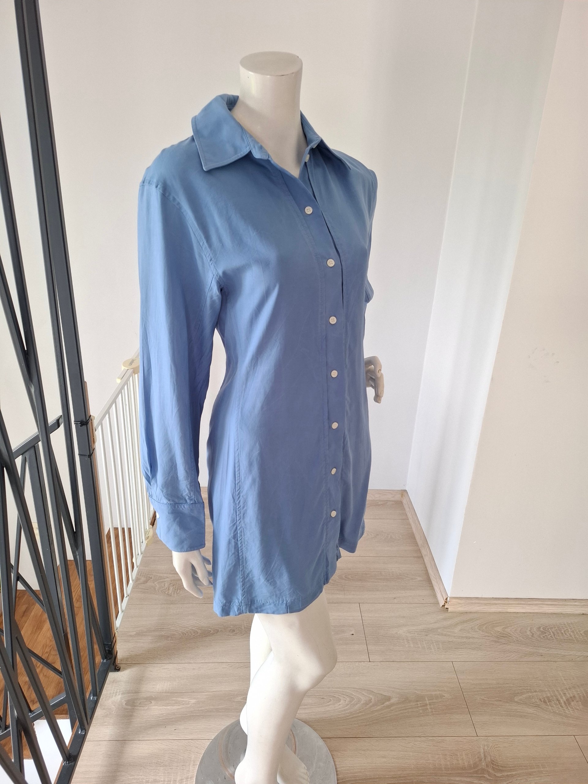 New Victoria Beckham Silk Fitted Shirt Mini Dress Cornflower Blue Size XS image 7