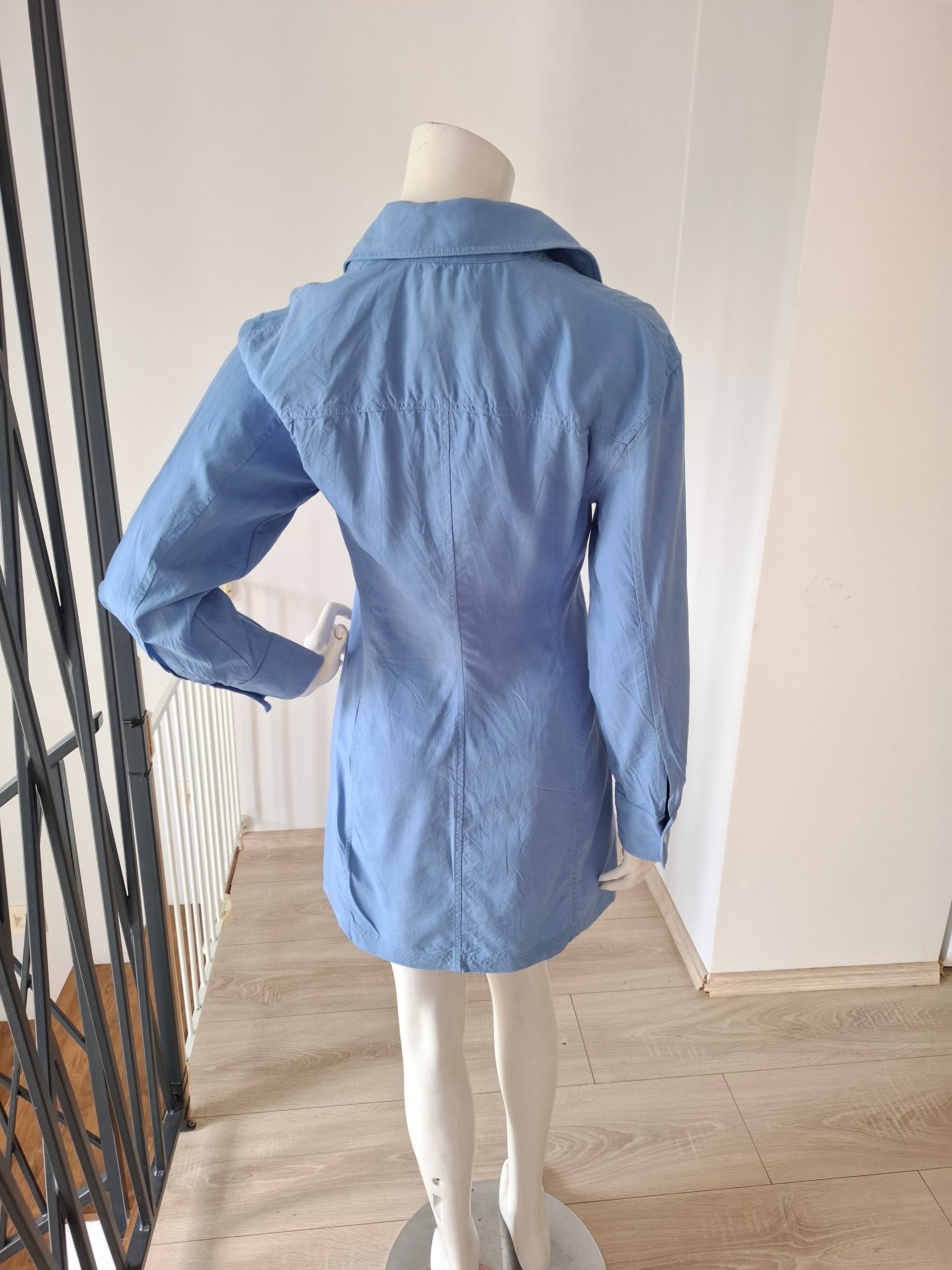 New Victoria Beckham Silk Fitted Shirt Mini Dress Cornflower Blue Size XS image 8