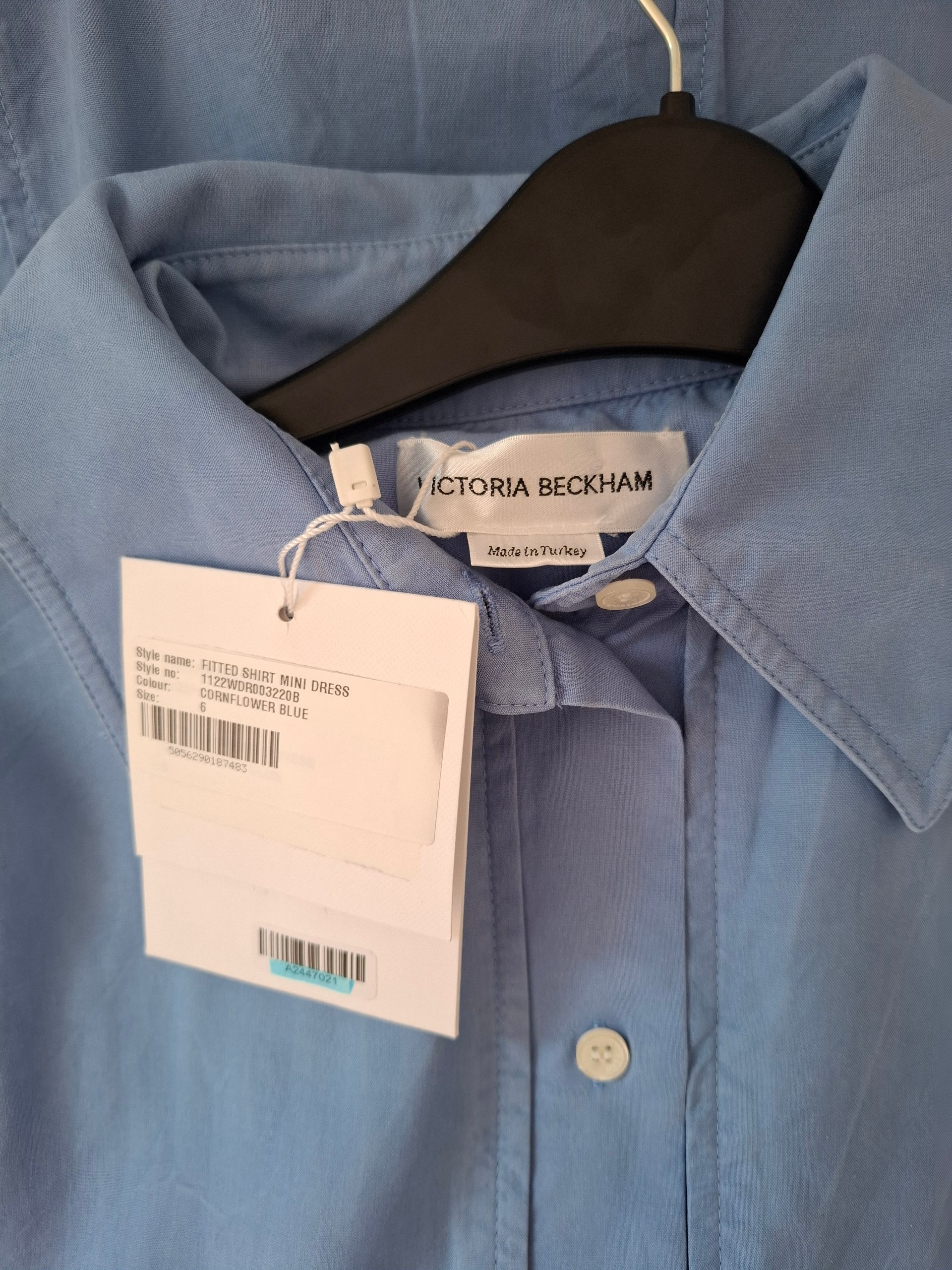 New Victoria Beckham Silk Fitted Shirt Mini Dress Cornflower Blue Size XS image 9