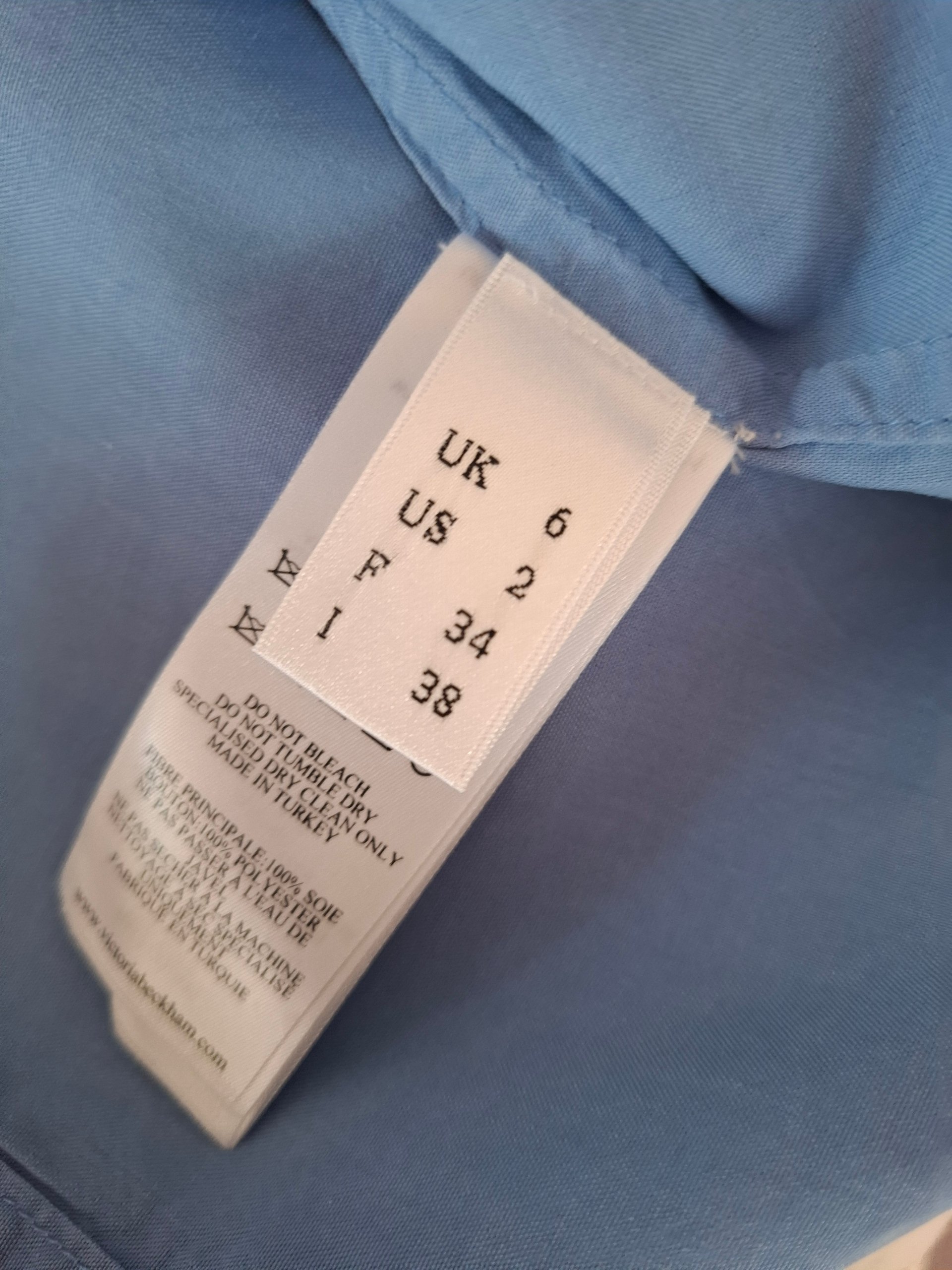 New Victoria Beckham Silk Fitted Shirt Mini Dress Cornflower Blue Size XS image 10