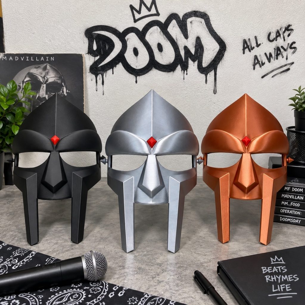 MF DOOM Inspired Life Size Face Piece | Halloween Cosplay Prop | Silver Black Copper | Hip Hop Display Decor