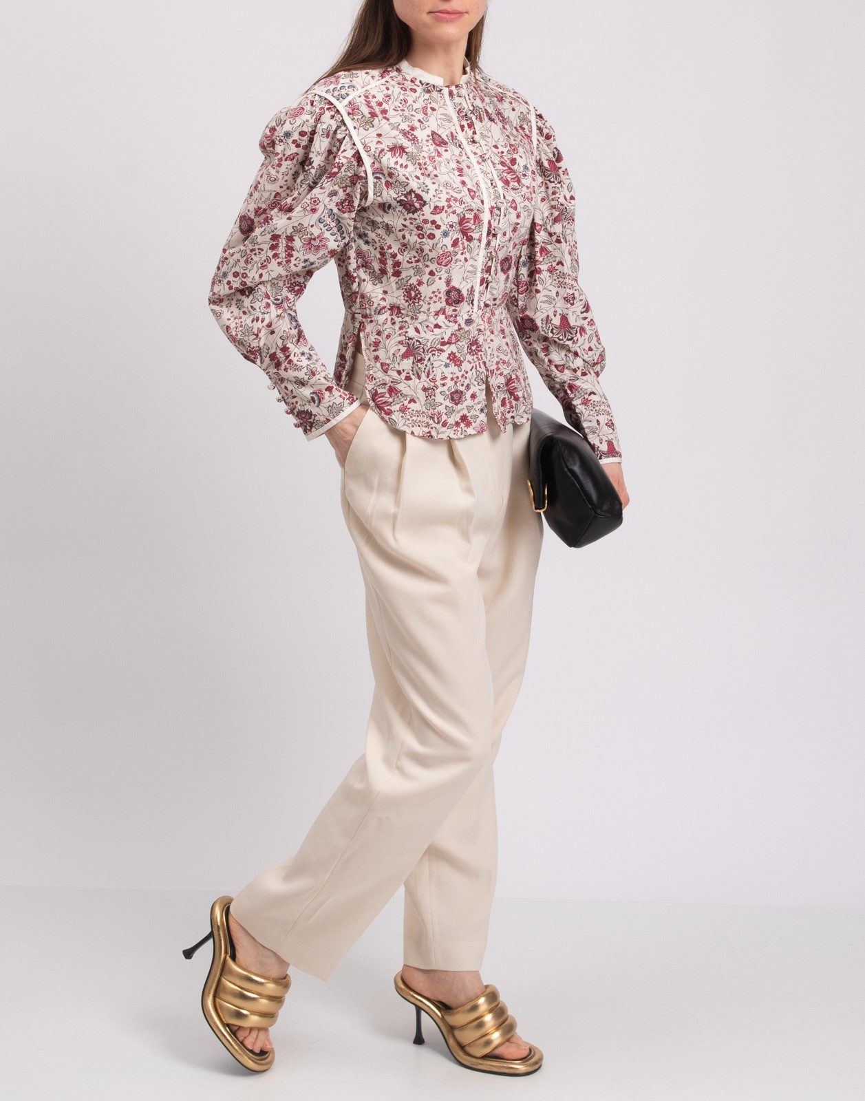 New Isabel Marant Cleosi Floral Print Silk Cotton Blouse Top Size L image 3