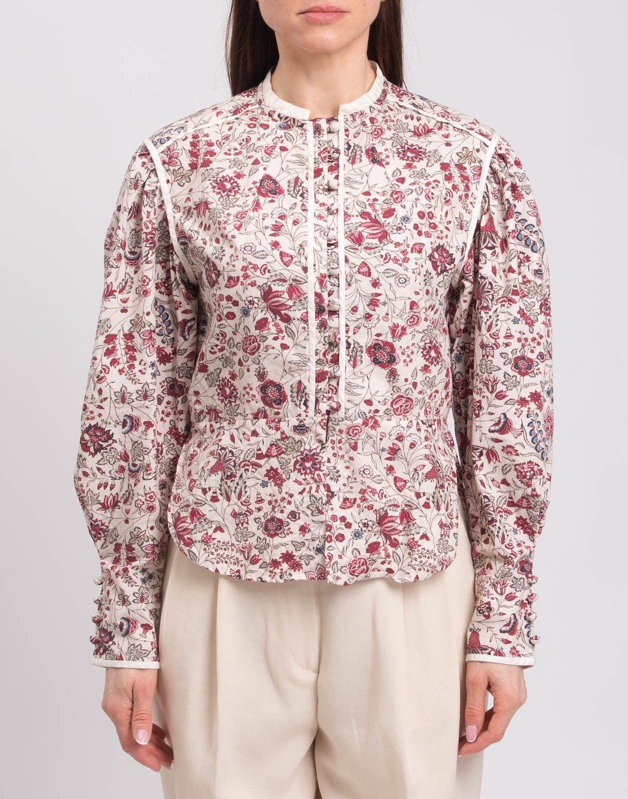 New Isabel Marant Cleosi Floral Print Silk Cotton Blouse Top Size L image 4