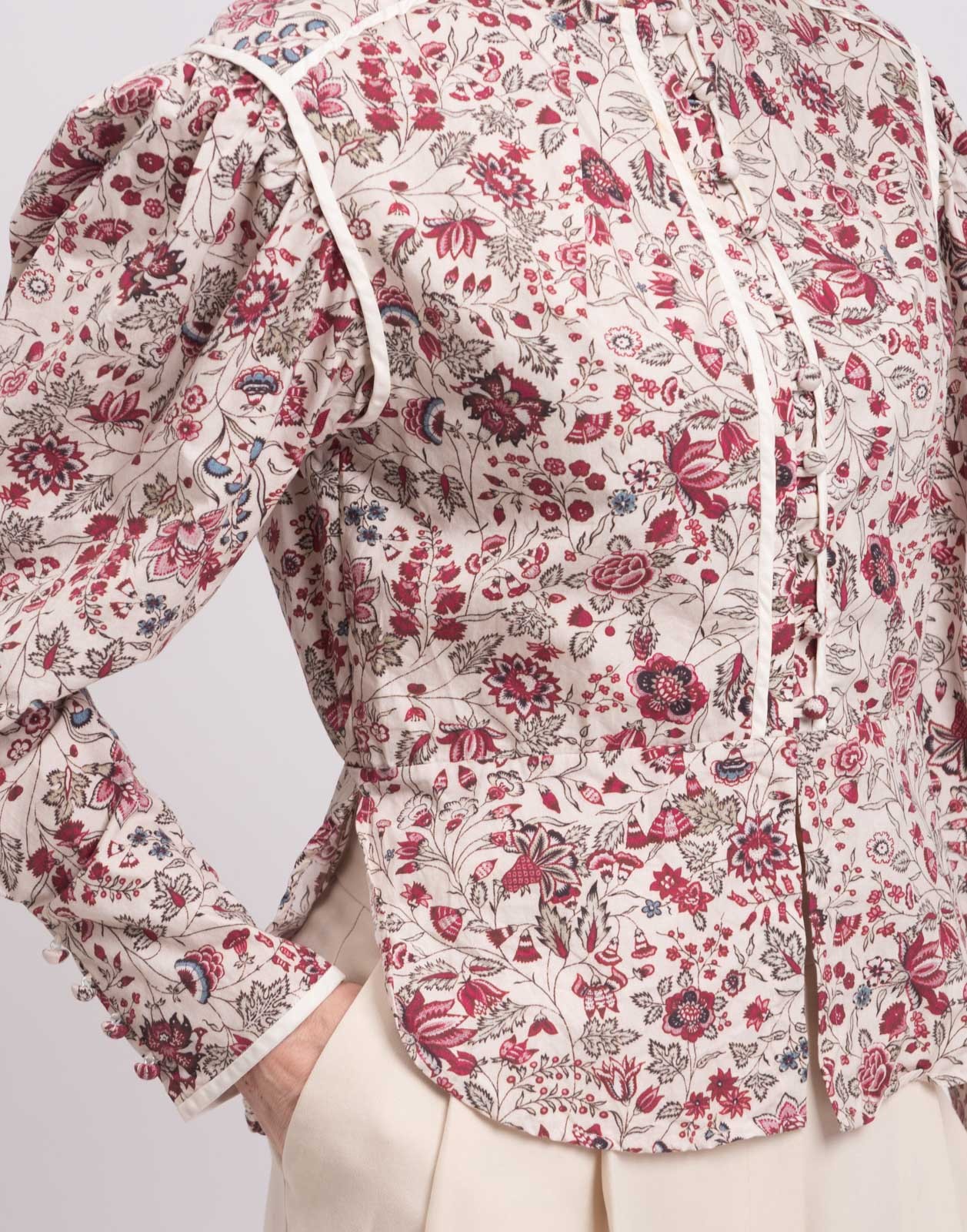 New Isabel Marant Cleosi Floral Print Silk Cotton Blouse Top Size L image 7