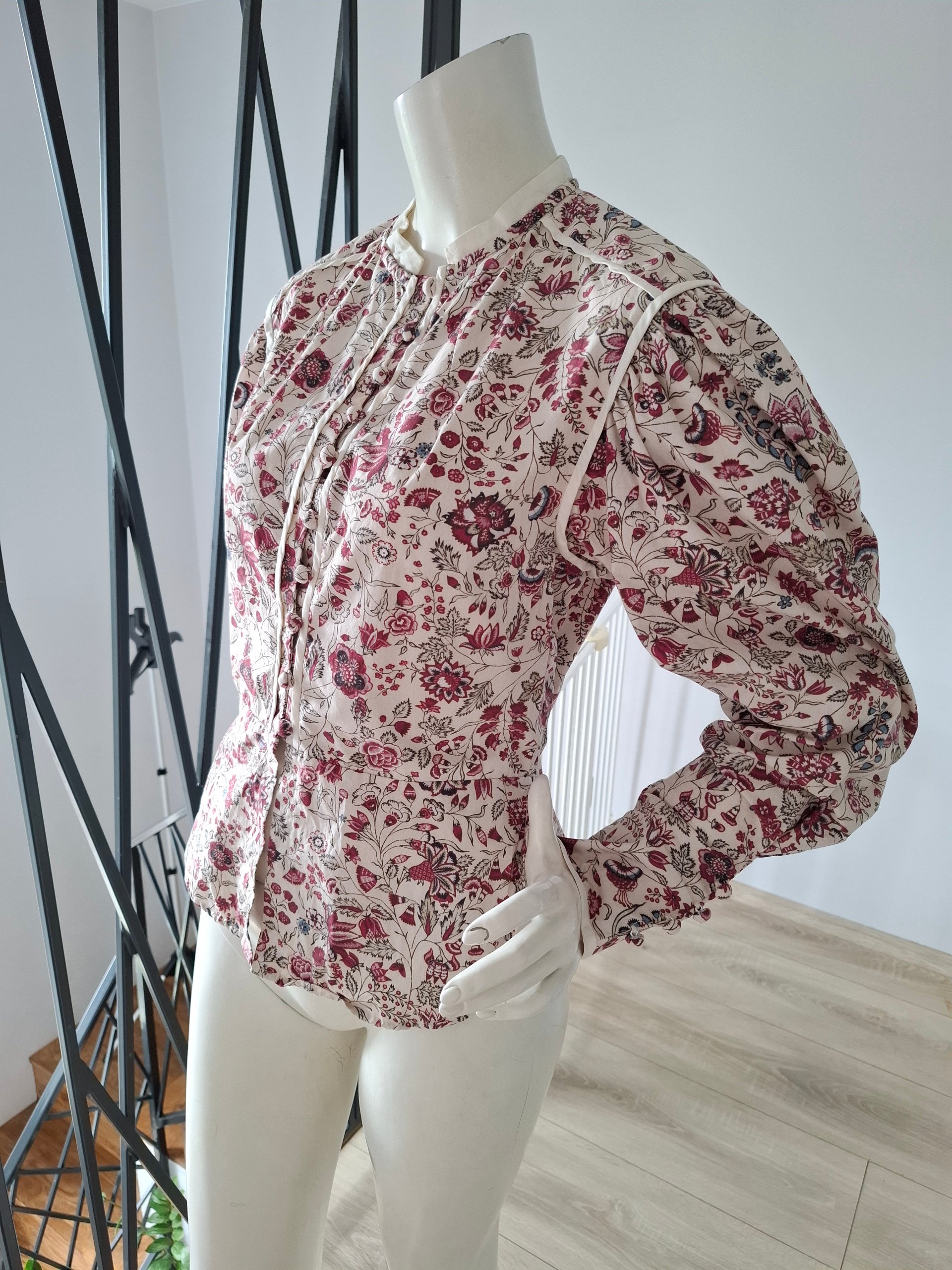 New Isabel Marant Cleosi Floral Print Silk Cotton Blouse Top Size L image 8
