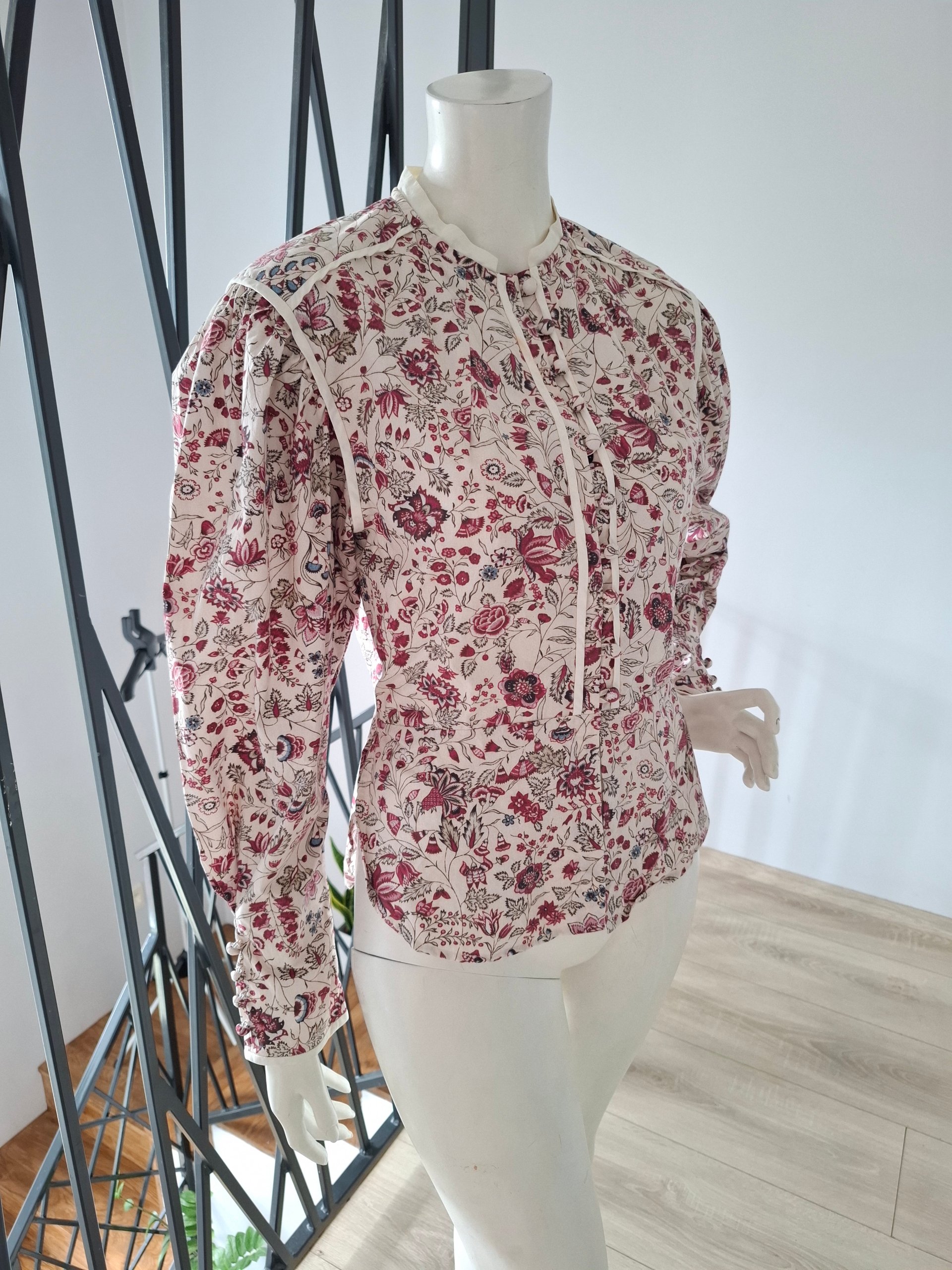 New Isabel Marant Cleosi Floral Print Silk Cotton Blouse Top Size L image 9