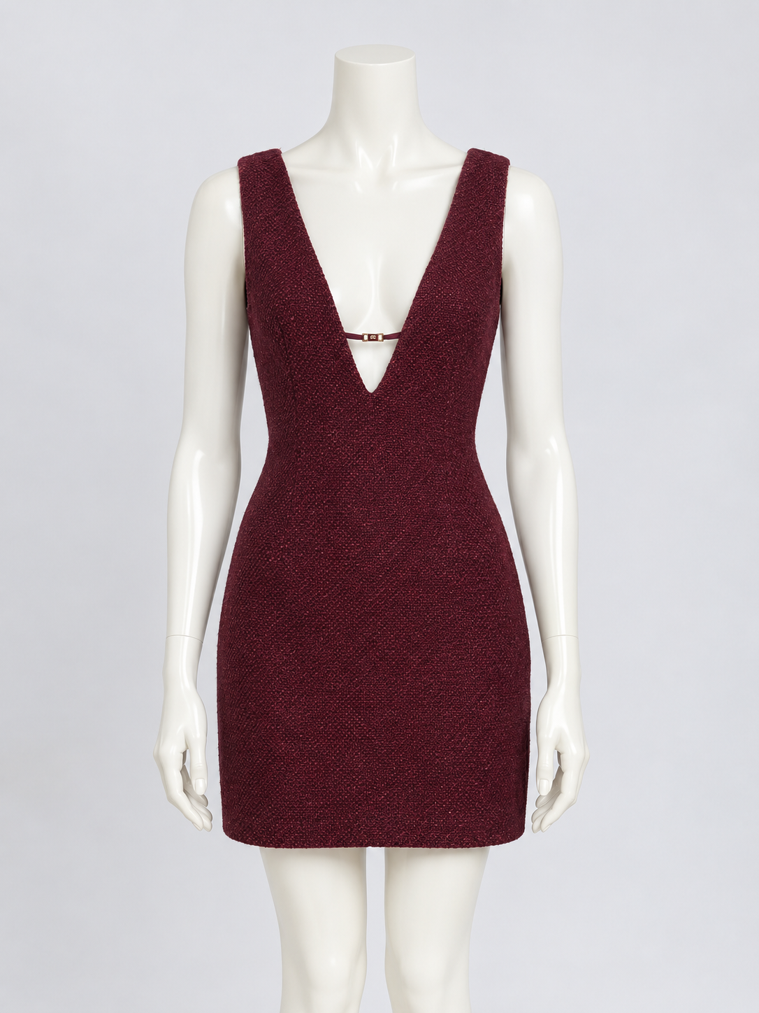 New Elisabetta Franchi Deep V-Neck Plunge Mini Dress Burgundy Size S