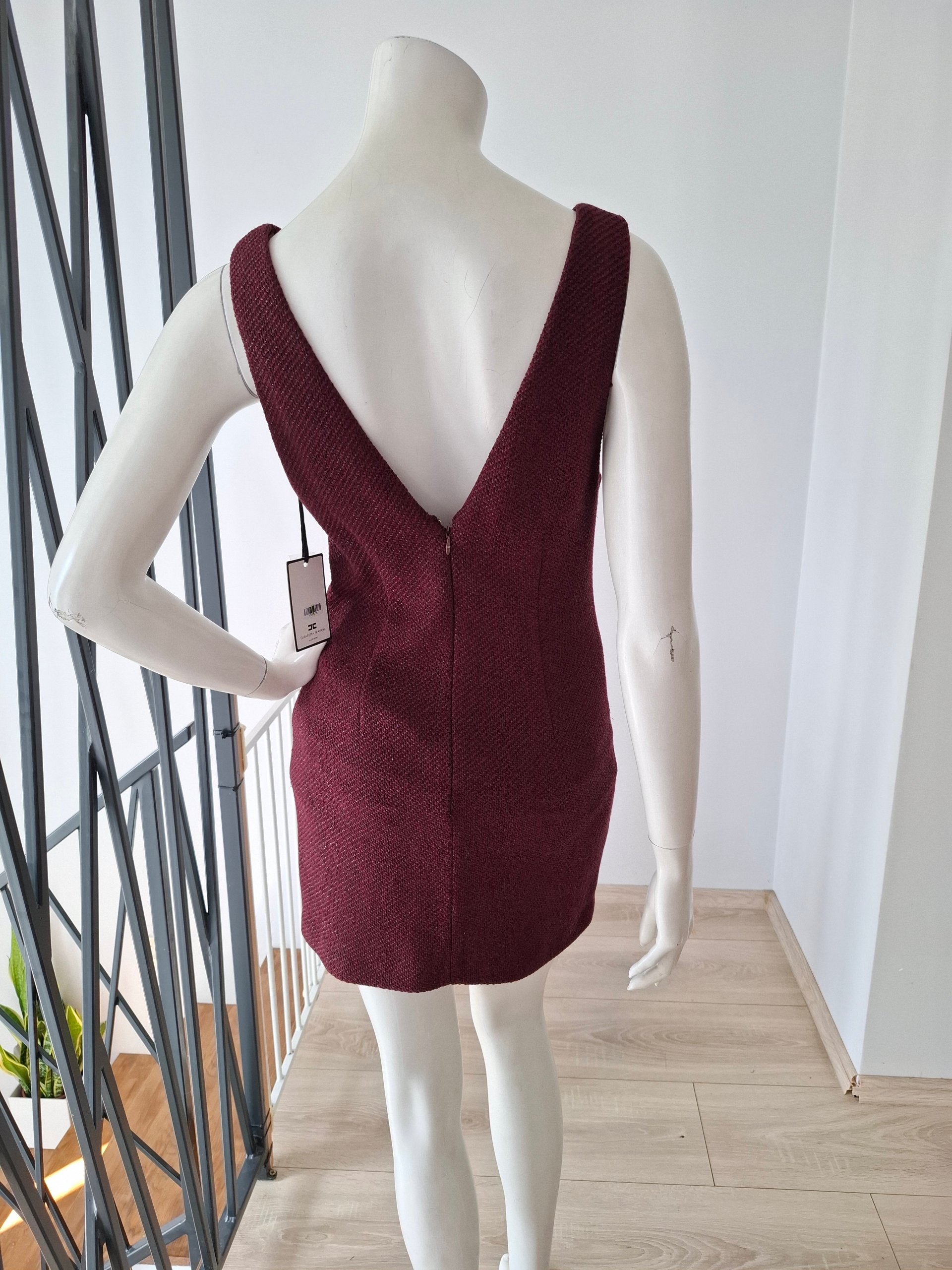 New Elisabetta Franchi Deep V-Neck Plunge Mini Dress Burgundy Size S image 9