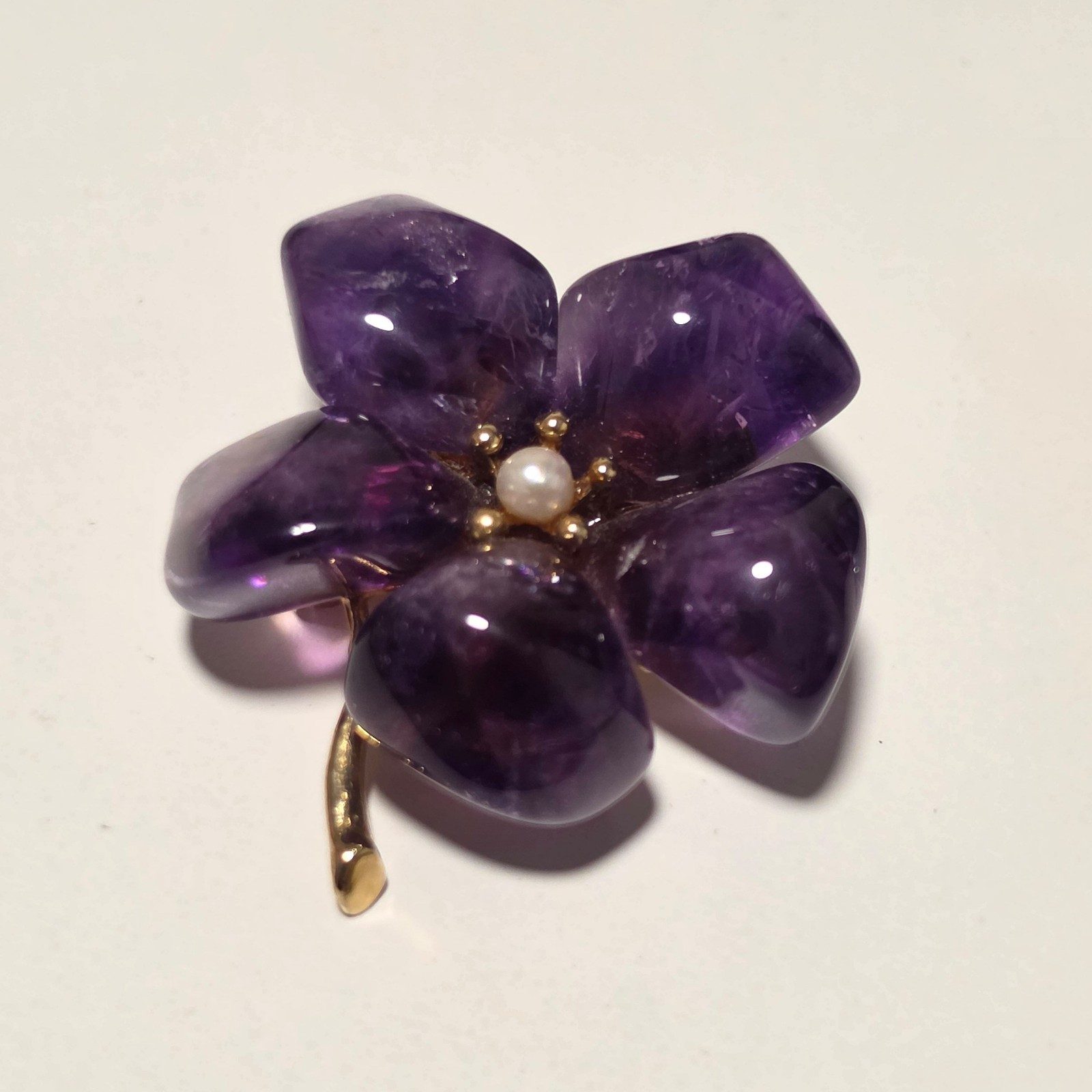 Vintage Purple Flower Amethyst & Pearl Brooch Gold Tone.b8 image 2