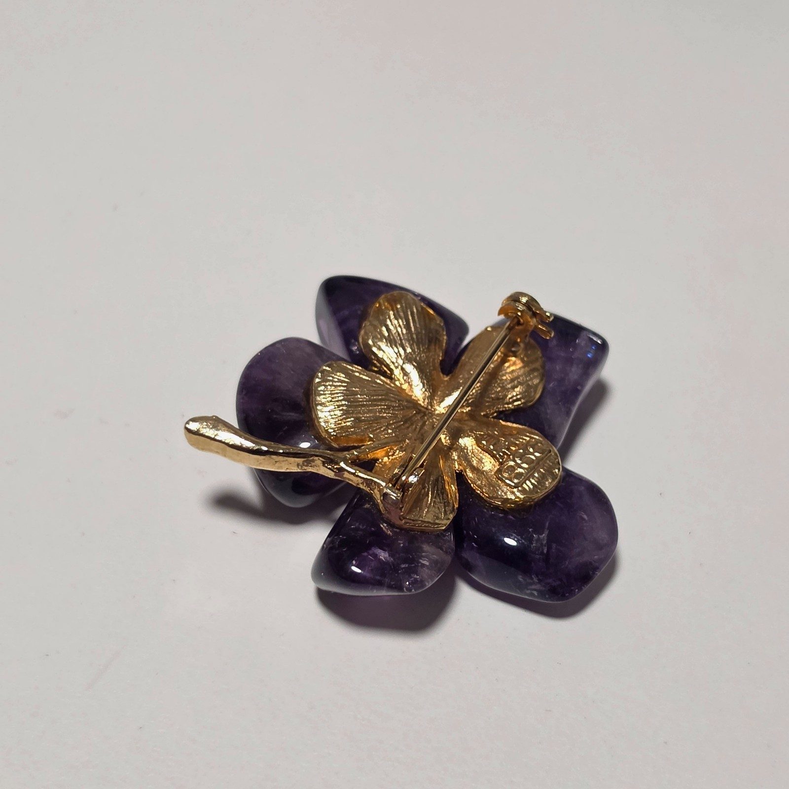 Vintage Purple Flower Amethyst & Pearl Brooch Gold Tone.b8 image 3