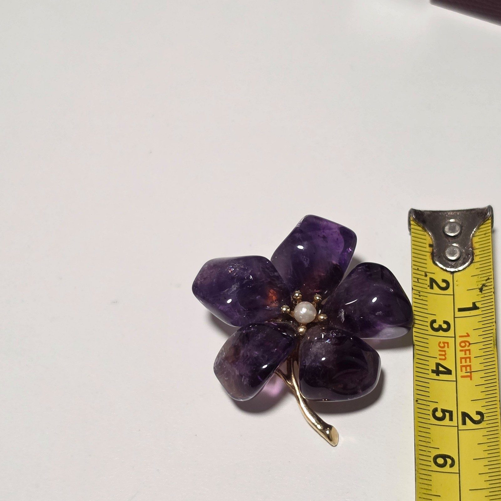 Vintage Purple Flower Amethyst & Pearl Brooch Gold Tone.b8 image 4