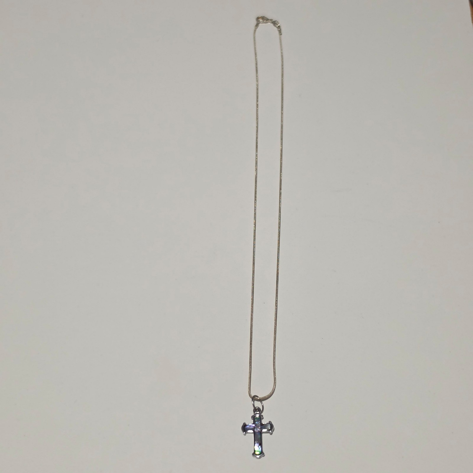 925 Silver Iridescent Abalone Cross Pendant Necklace .b8