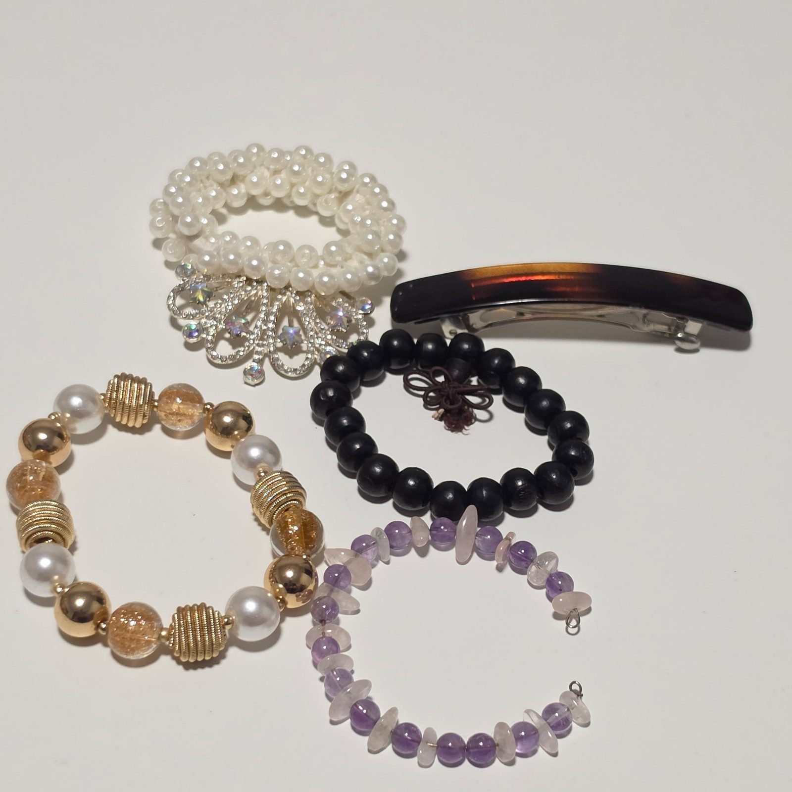 Mixed Women's Pearl & Bead Bracelets and Hair Clip Set .b8 image 2
