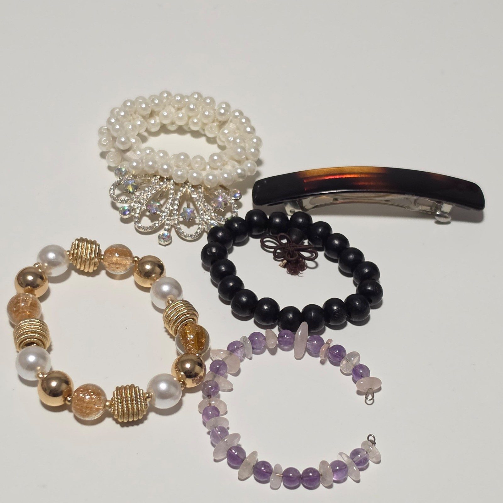 Mixed Women's Pearl & Bead Bracelets and Hair Clip Set .b8 image 3