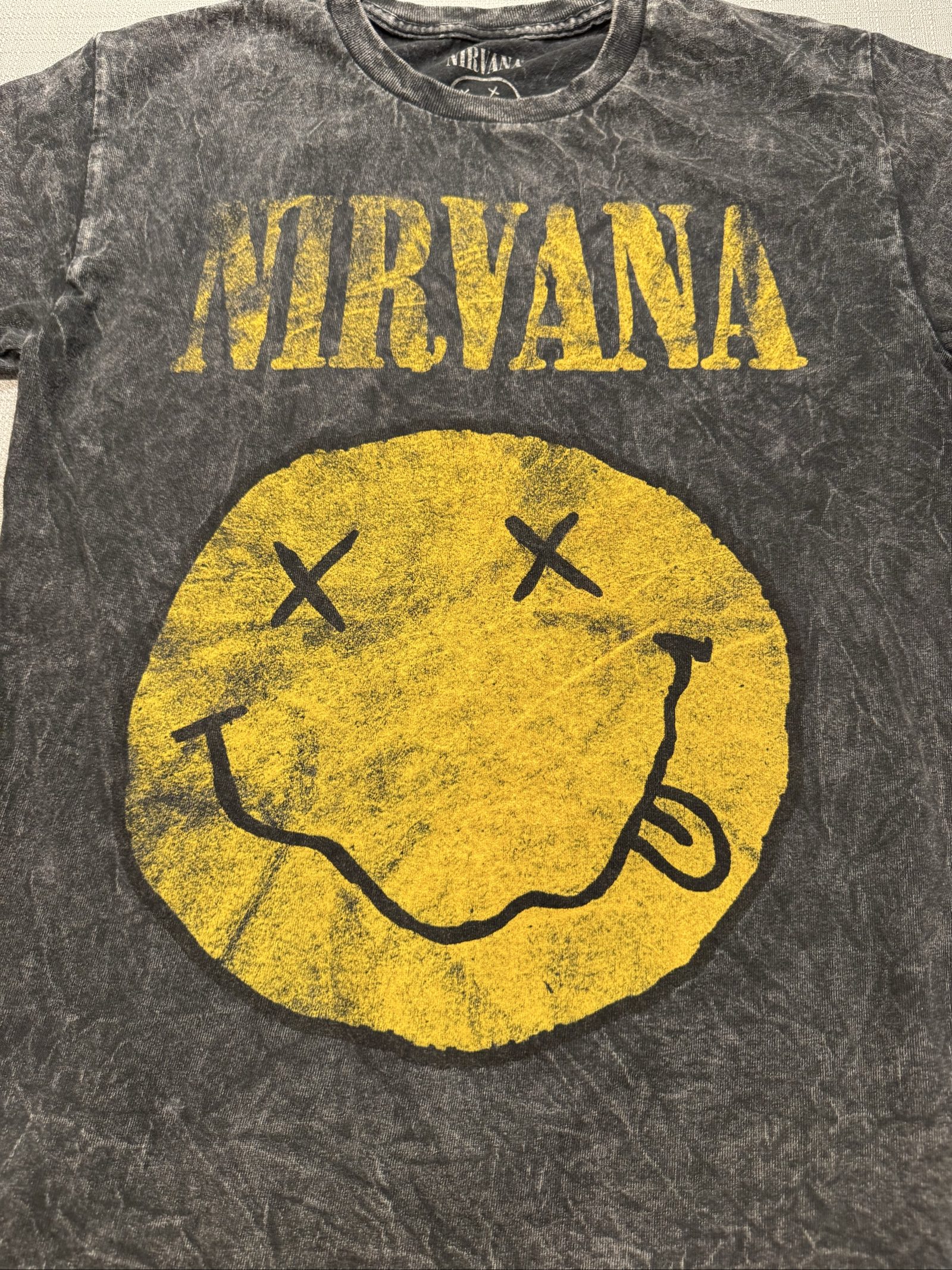 Women's Nirvana Smiley Face Graphic T-Shirt – Black Gray – Small image 3