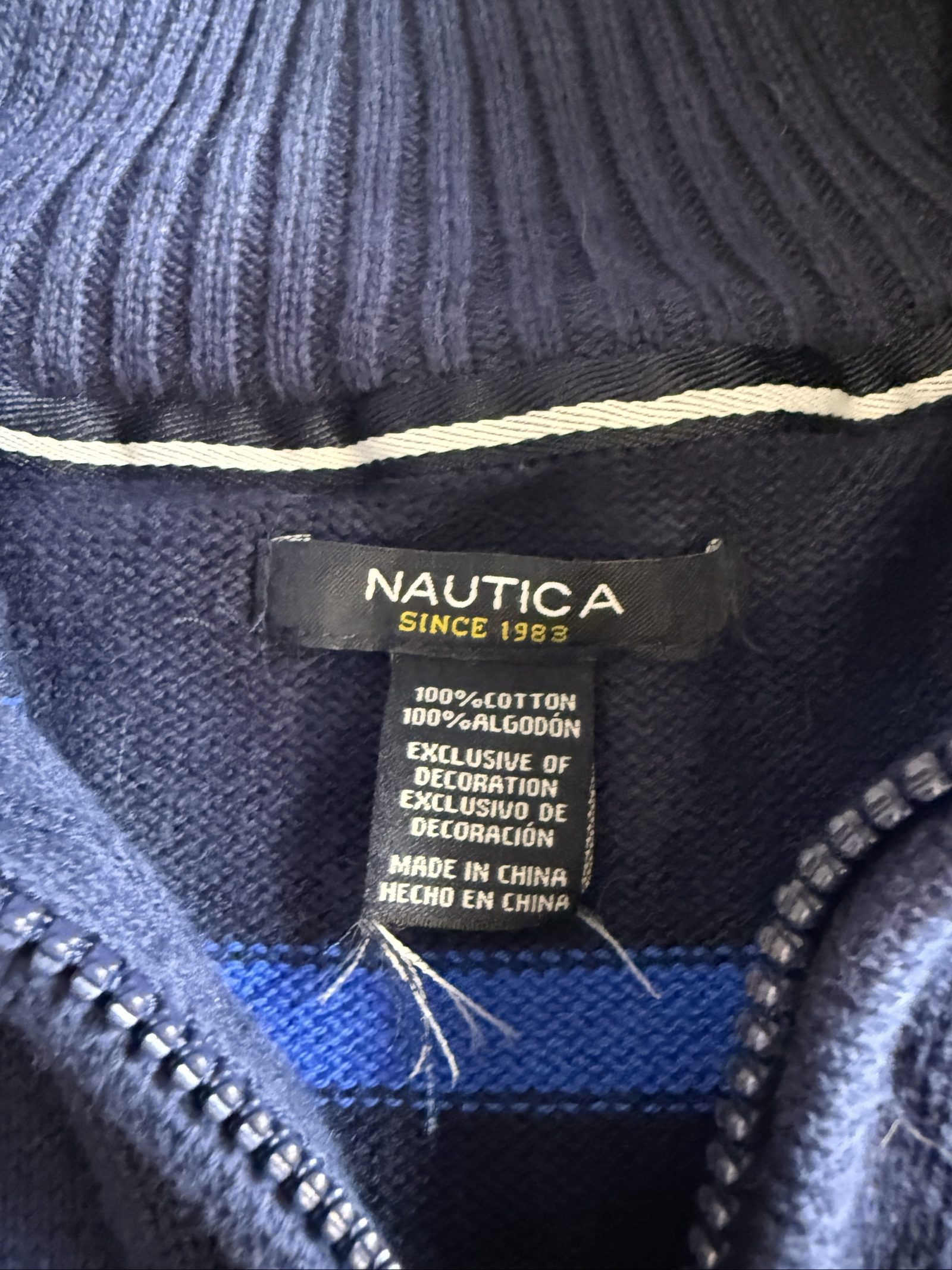 Nautica Men’s Striped Half Zip Cotton Sweater Medium Navy Green Blue image 3