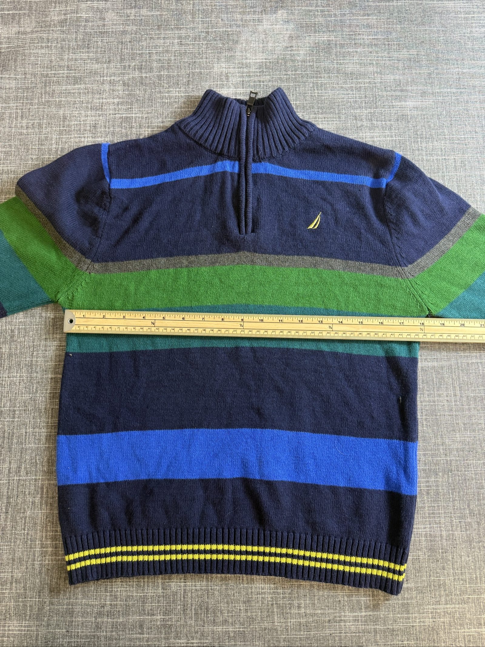 Nautica Men’s Striped Half Zip Cotton Sweater Medium Navy Green Blue image 6