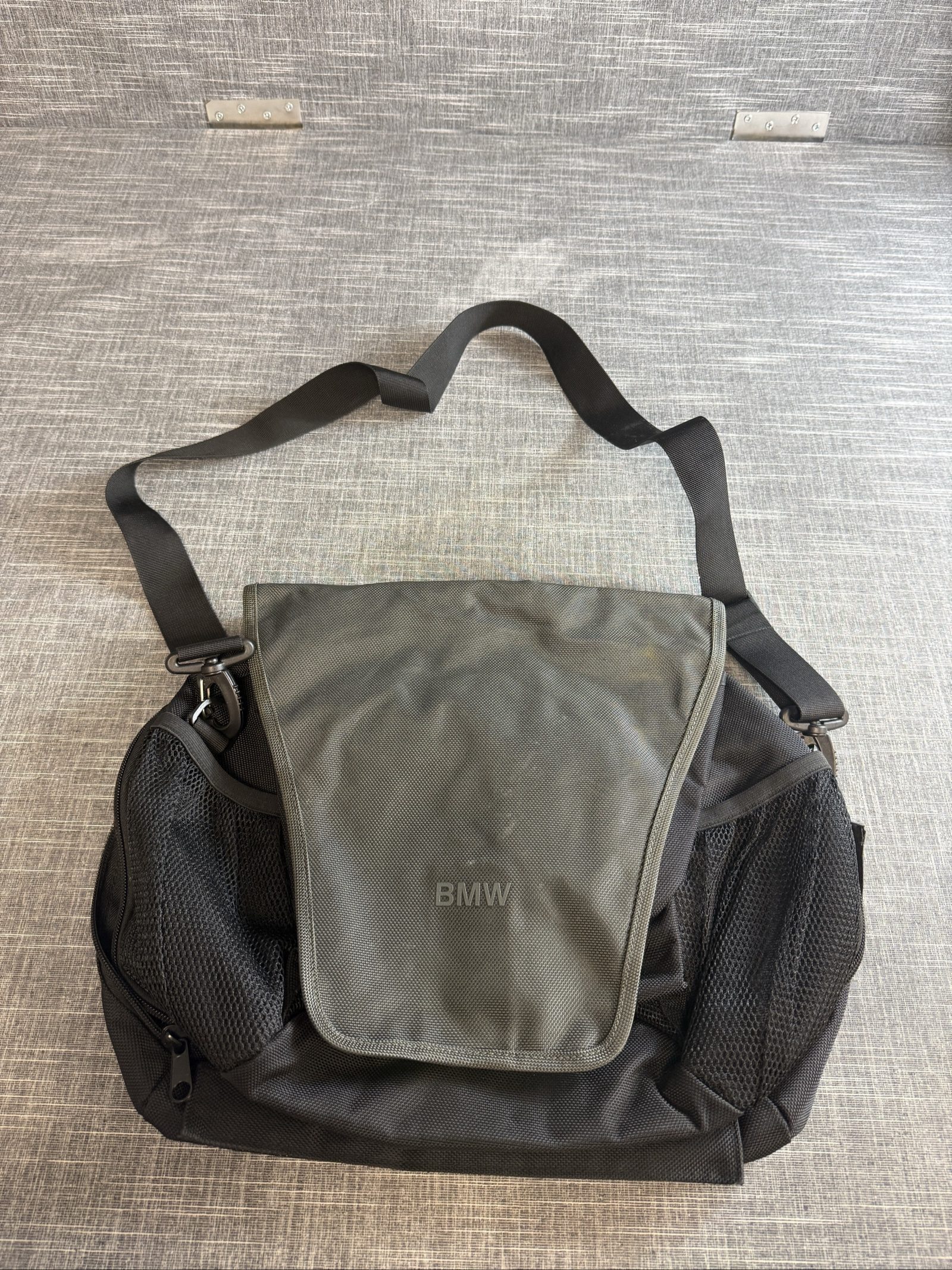 BMW Black Nylon Messenger Bag with Multiple Mesh Pockets Unisex image 2