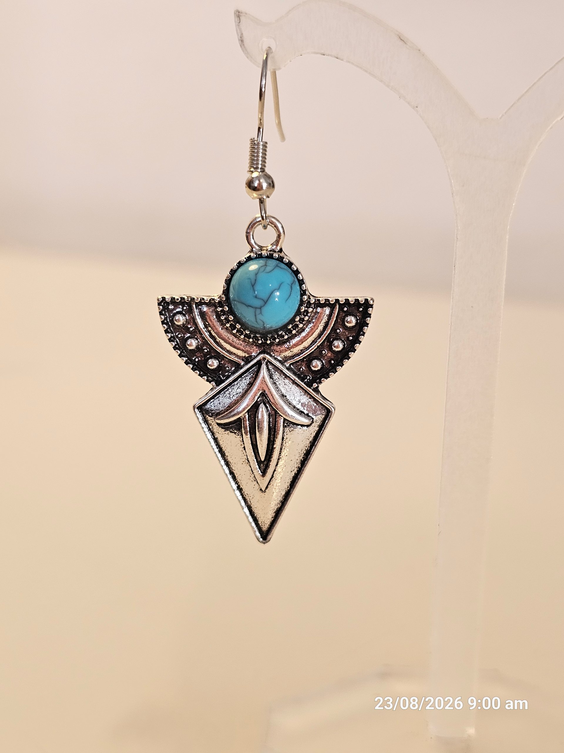 Boho Silver & Turquoise Drop Earrings One Size image 2