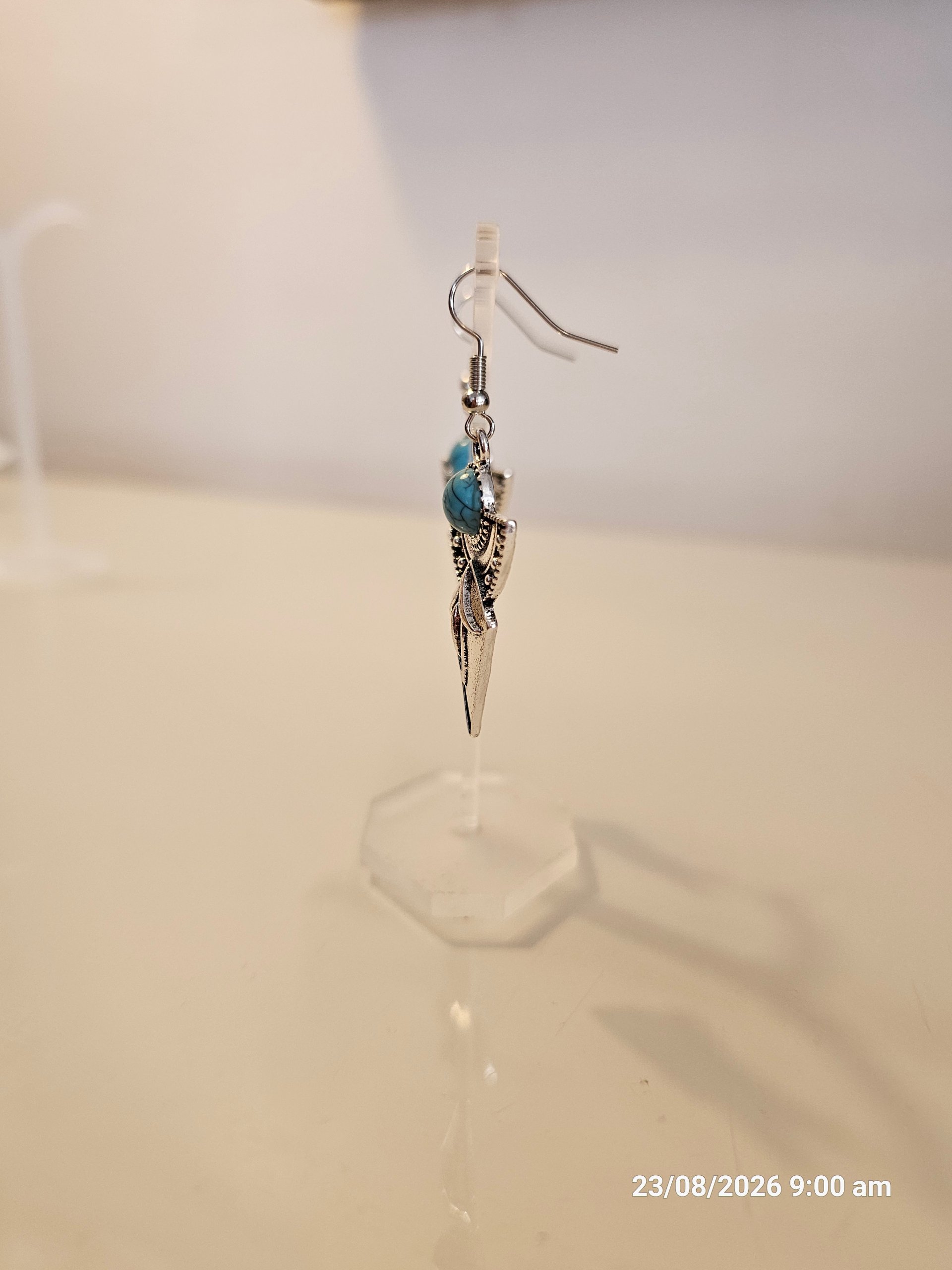 Boho Silver & Turquoise Drop Earrings One Size image 3