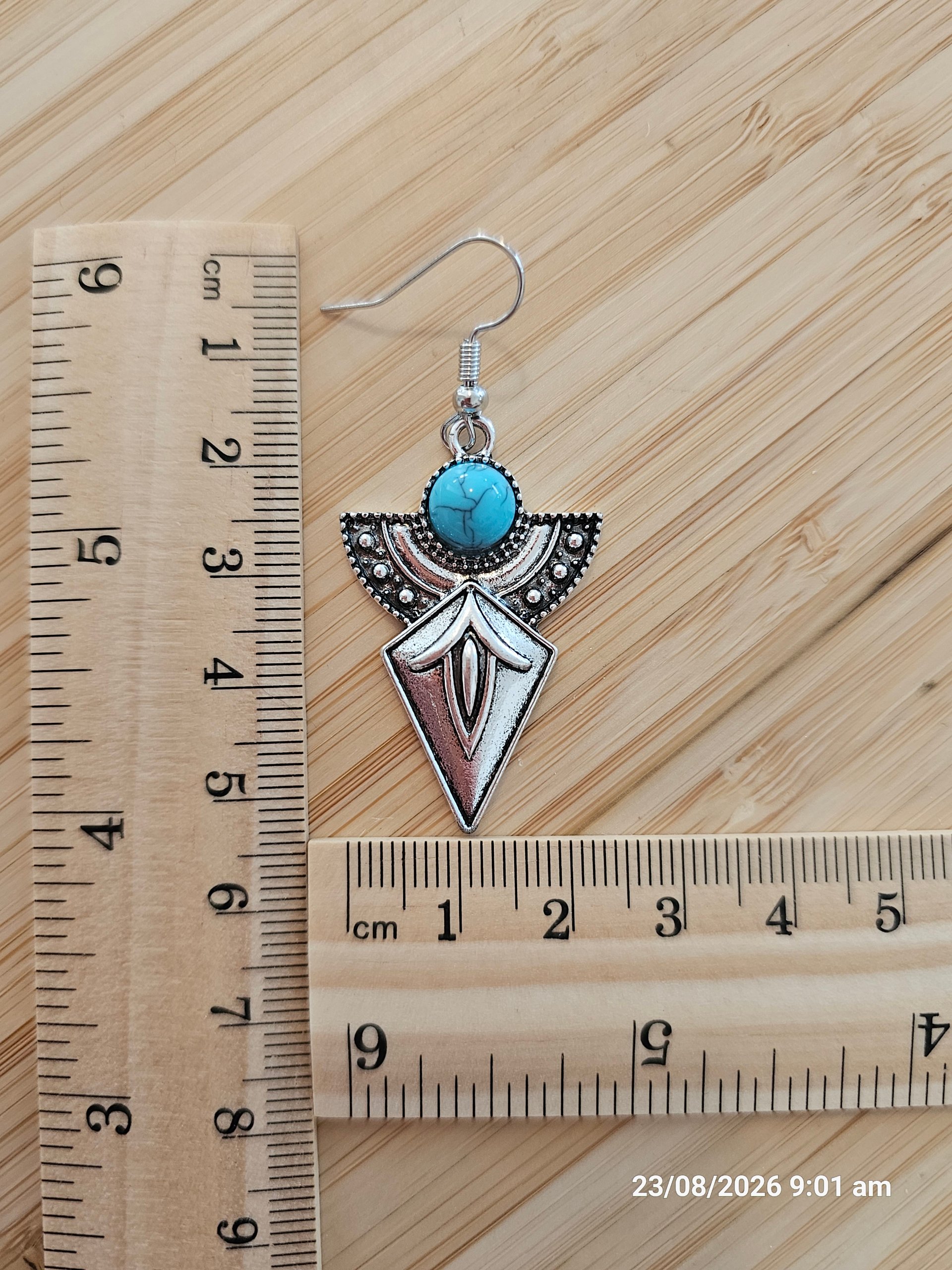 Boho Silver & Turquoise Drop Earrings One Size image 5