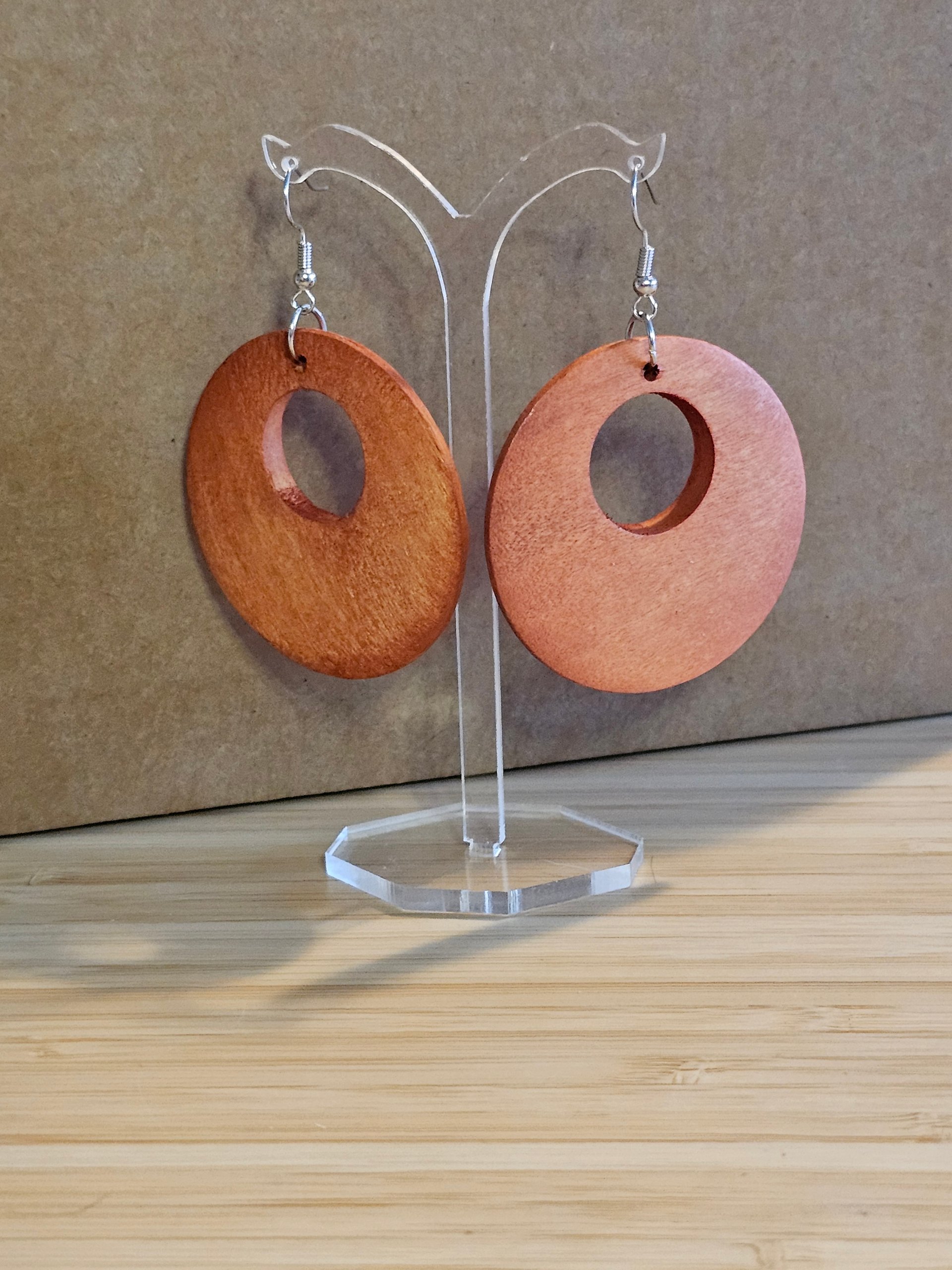 Large Wooden Brown Round Hoop Earrings