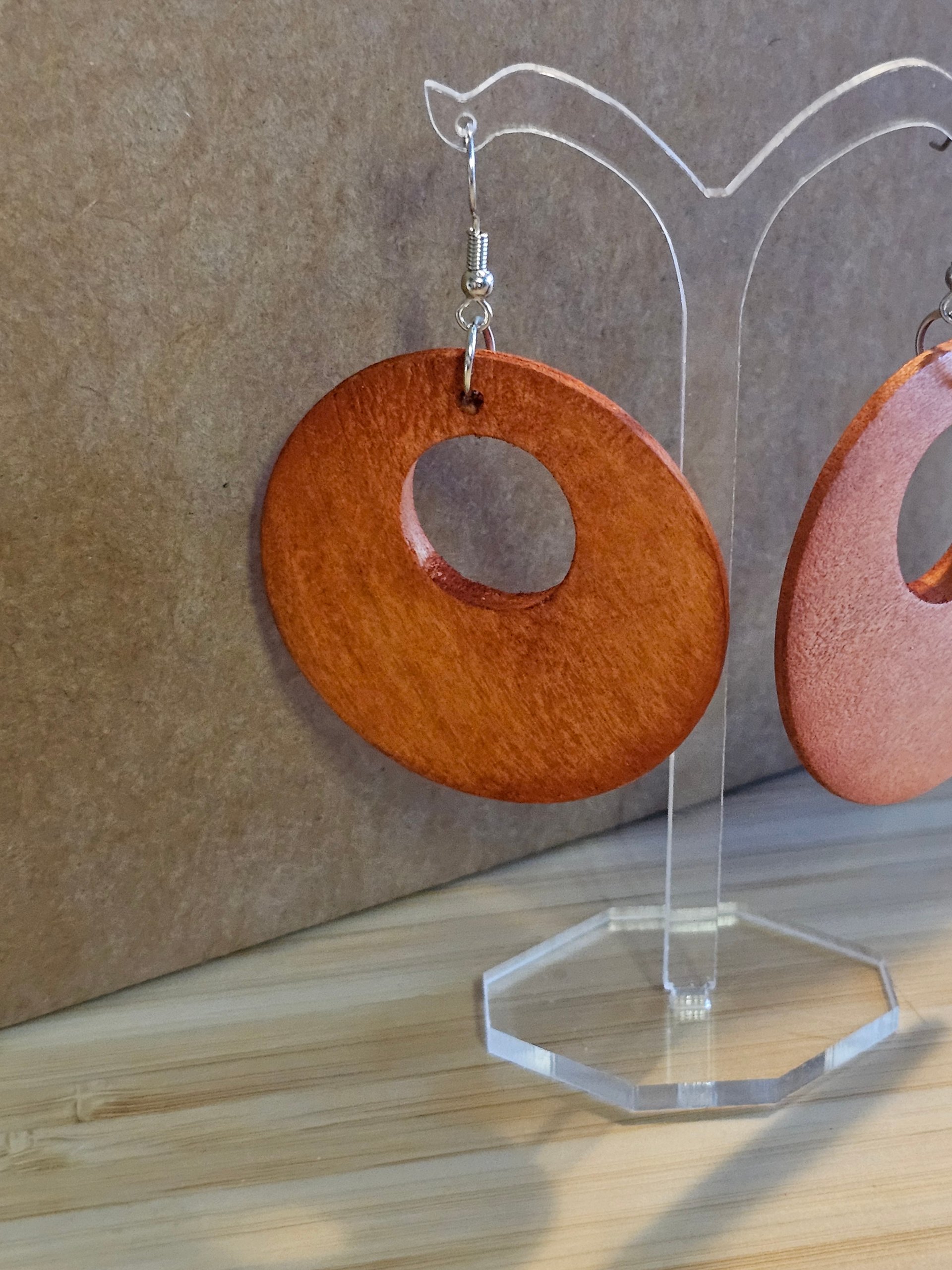 Large Wooden Brown Round Hoop Earrings image 3