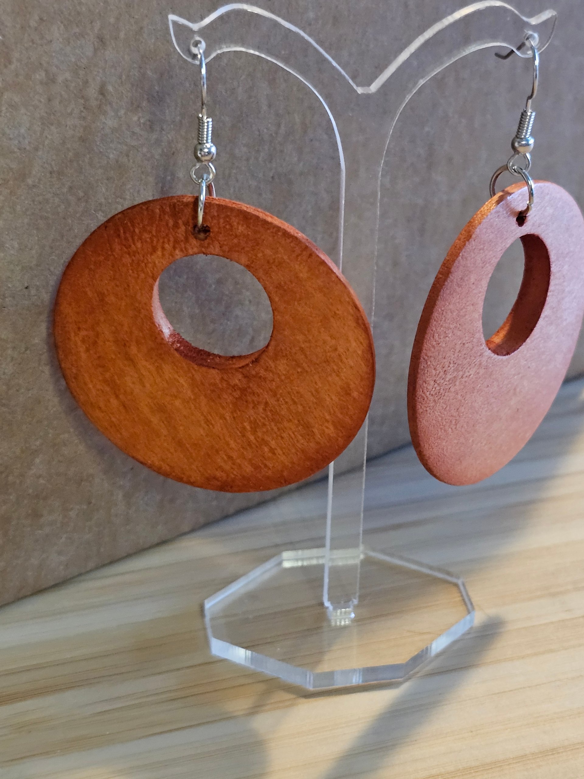Large Wooden Brown Round Hoop Earrings image 4