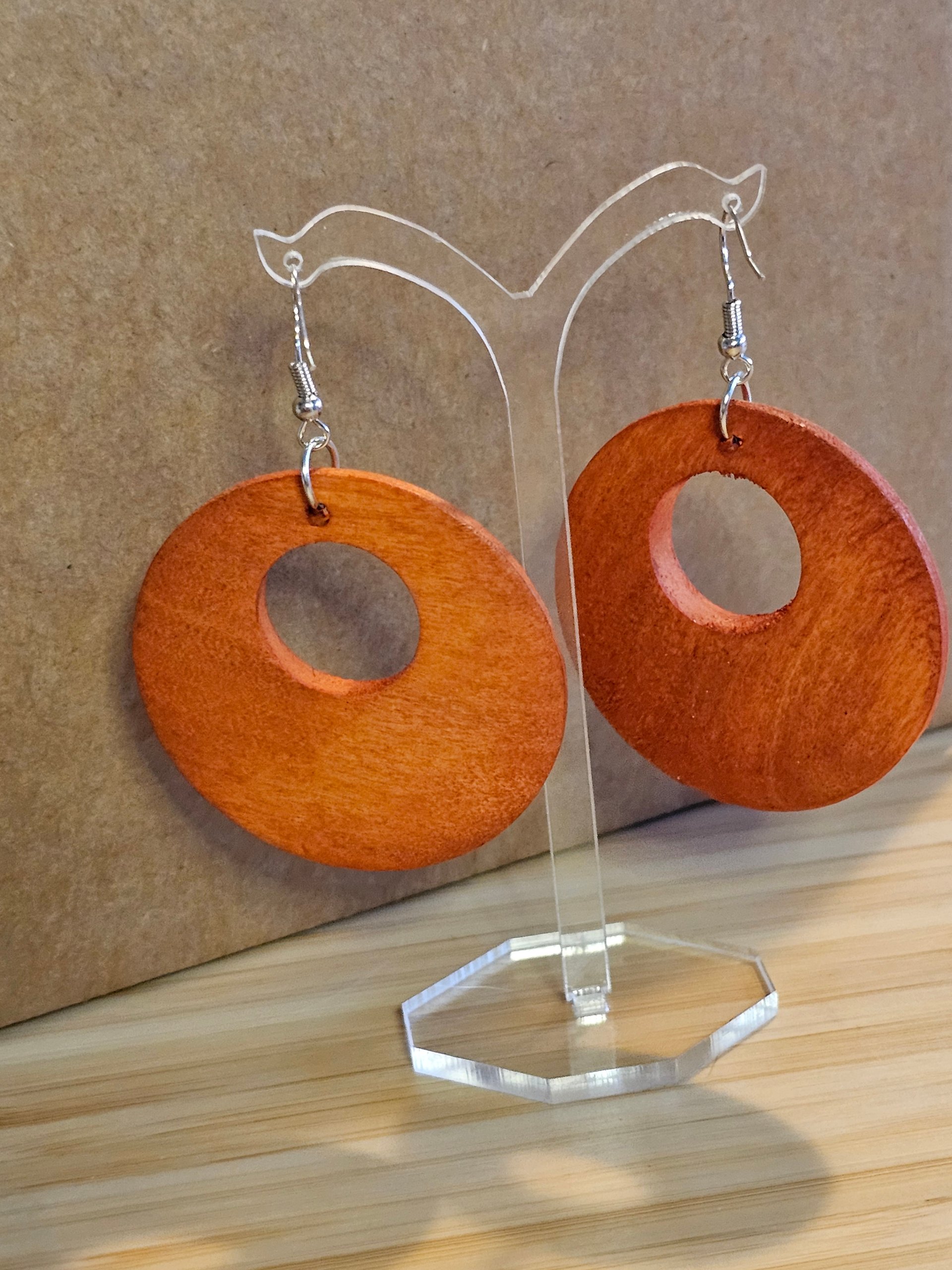 Large Wooden Brown Round Hoop Earrings image 5