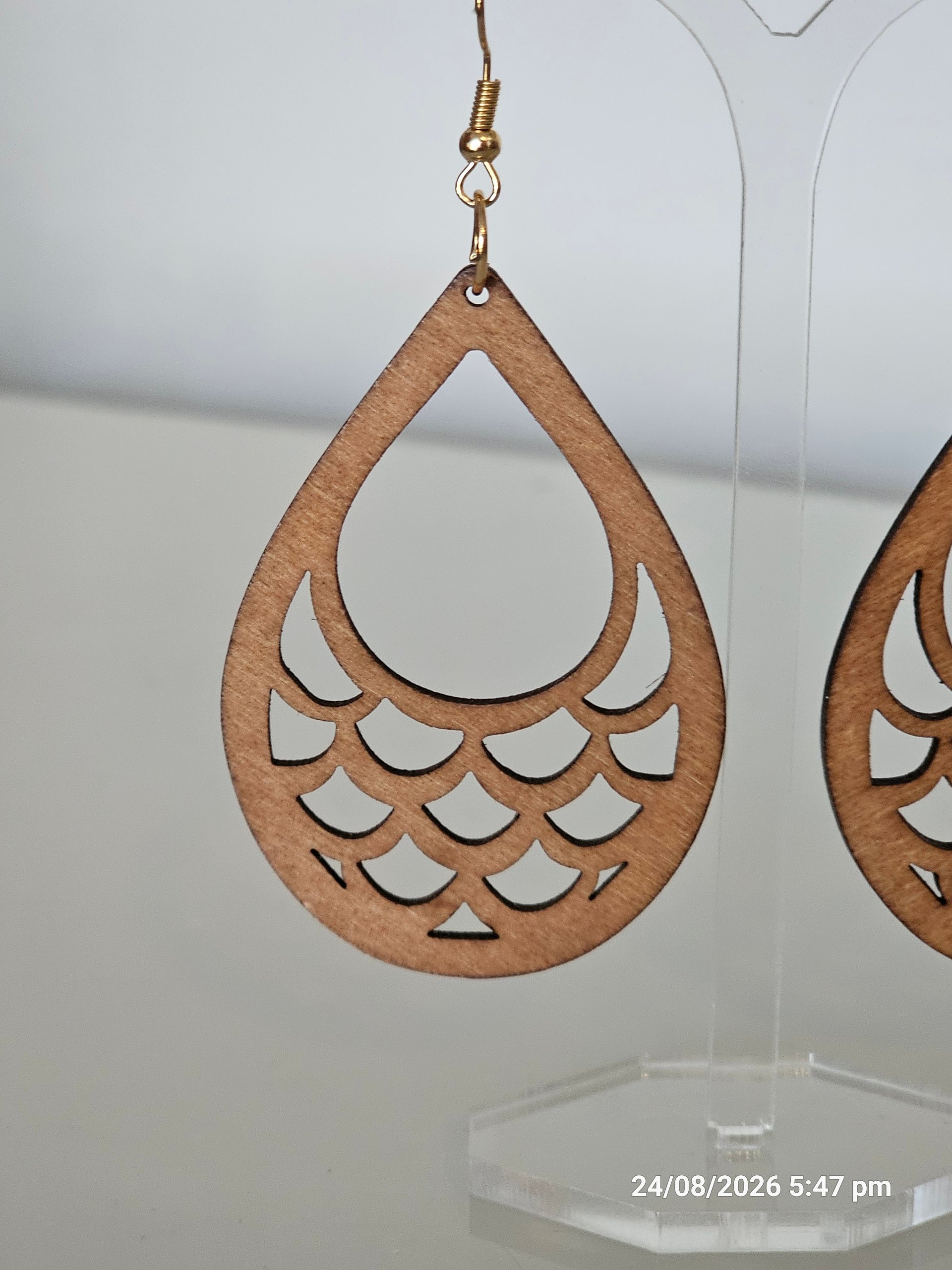 Wooden Brown Drop Dangle Earrings 6 cm Lightweight image 2