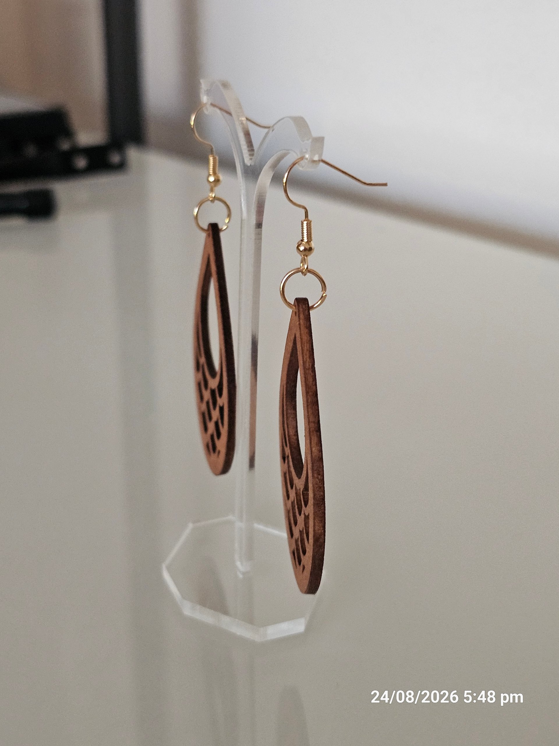 Wooden Brown Drop Dangle Earrings 6 cm Lightweight image 3