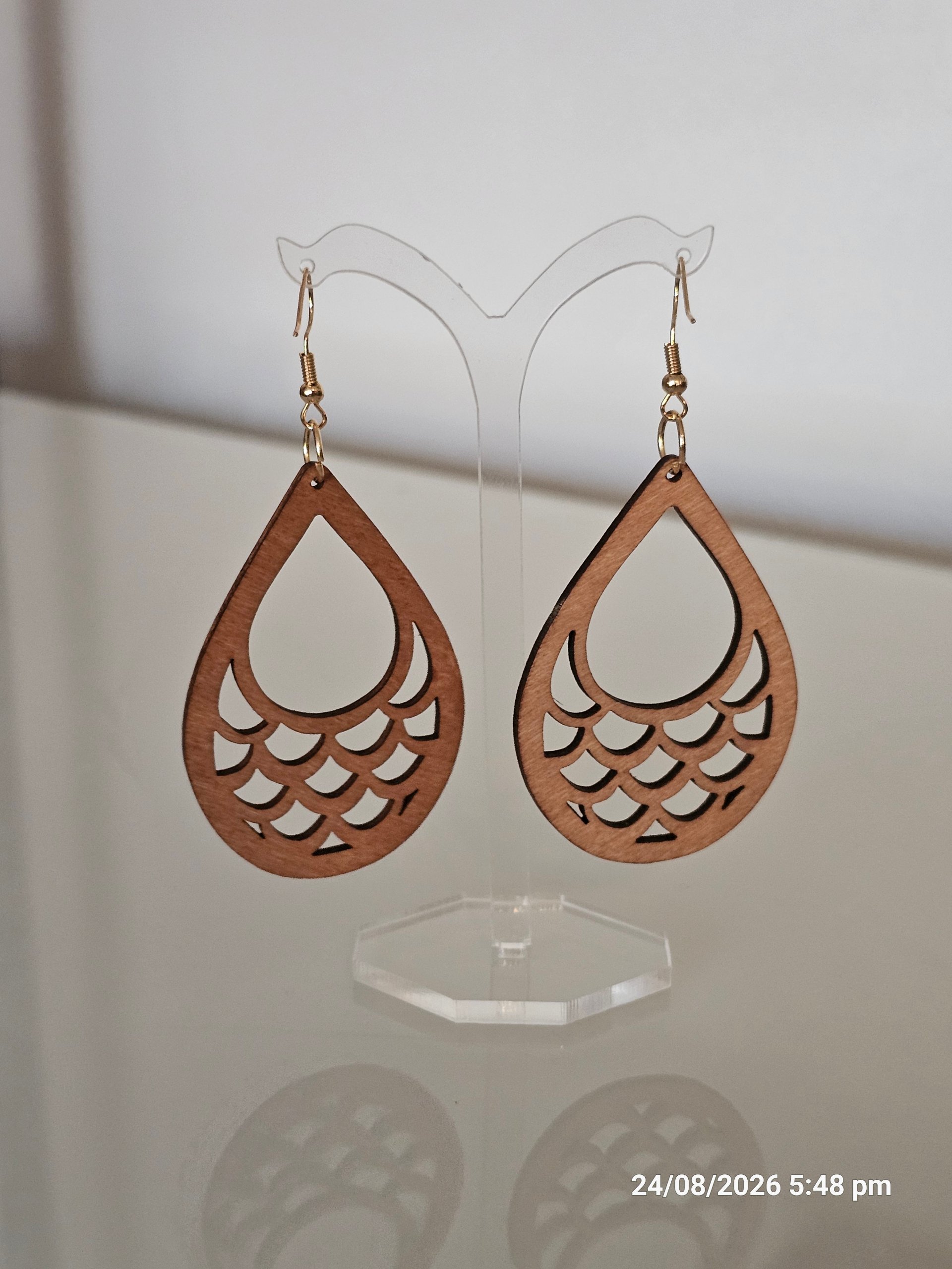 Wooden Brown Drop Dangle Earrings 6 cm Lightweight image 4