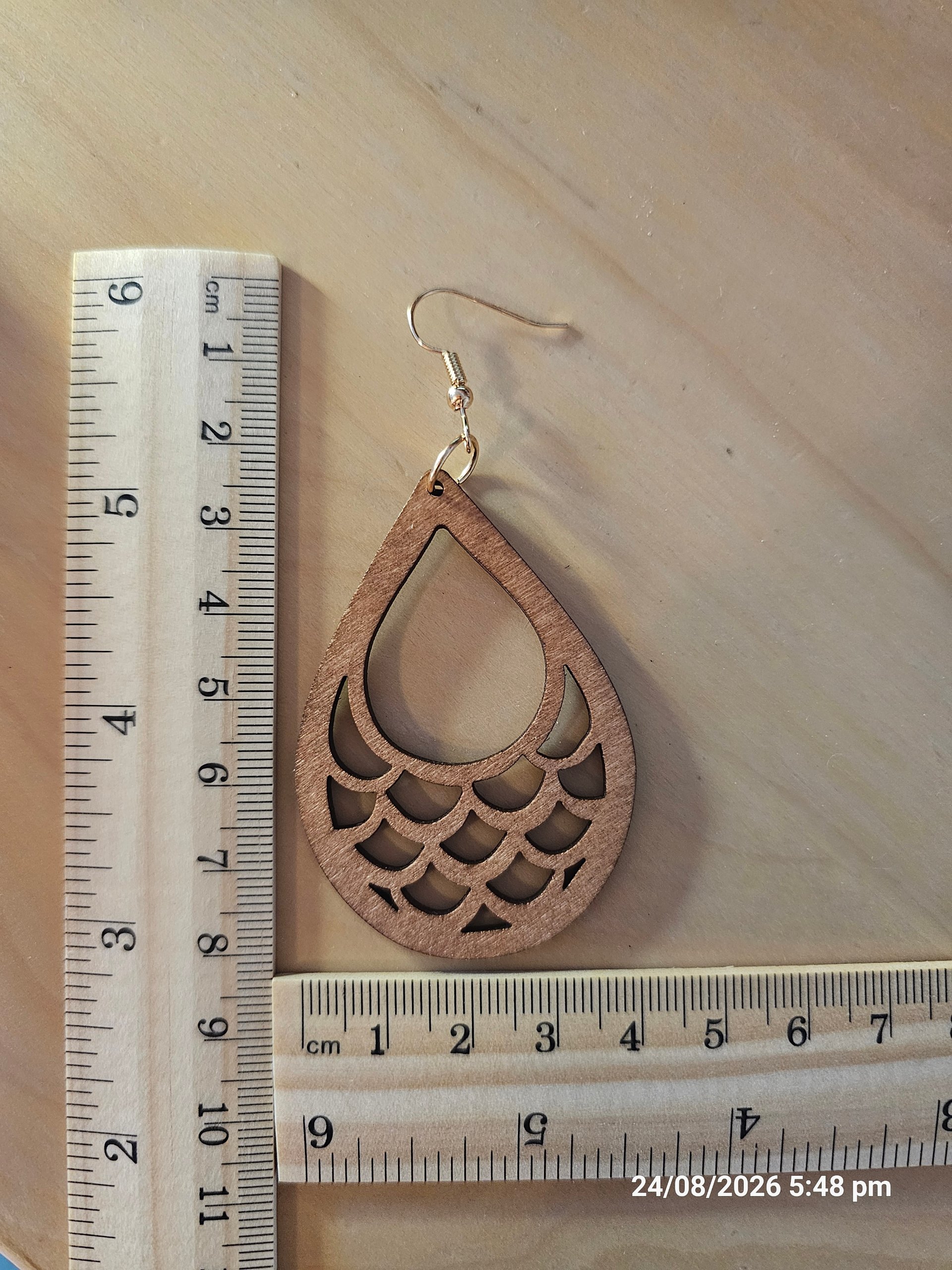 Wooden Brown Drop Dangle Earrings 6 cm Lightweight image 5
