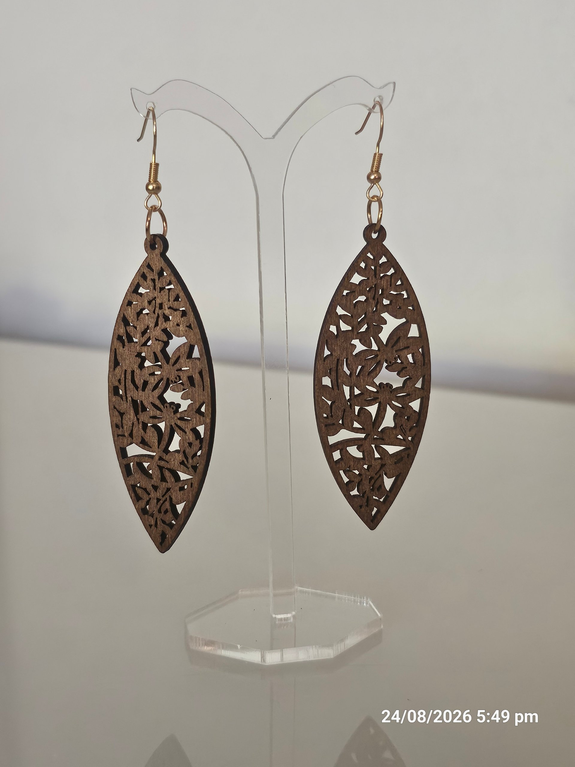 Wooden Brown Floral Cutout Earrings Boho