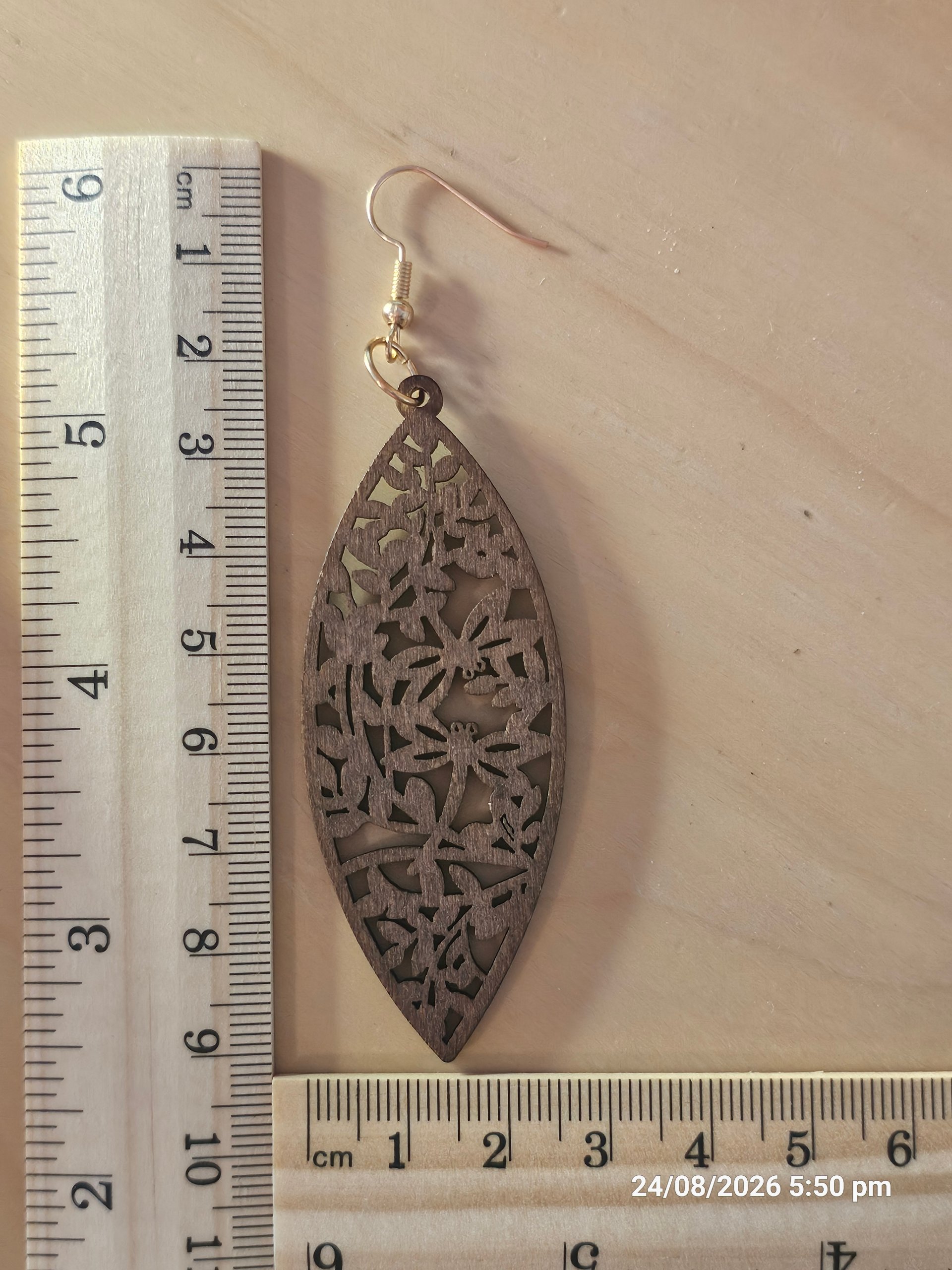 Wooden Brown Floral Cutout Earrings Boho image 4