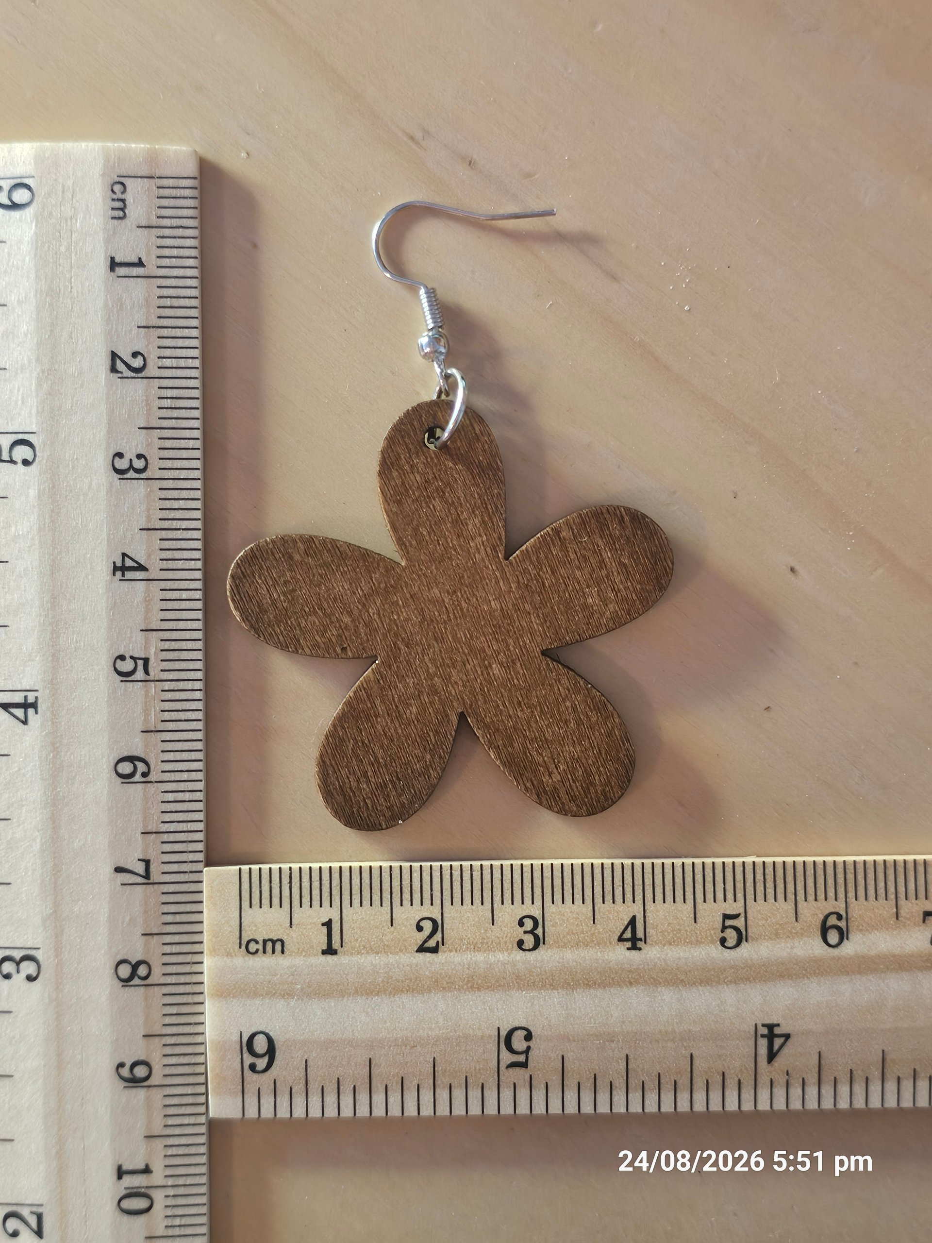 Wooden Light Brown Flower Dangle Earrings image 4
