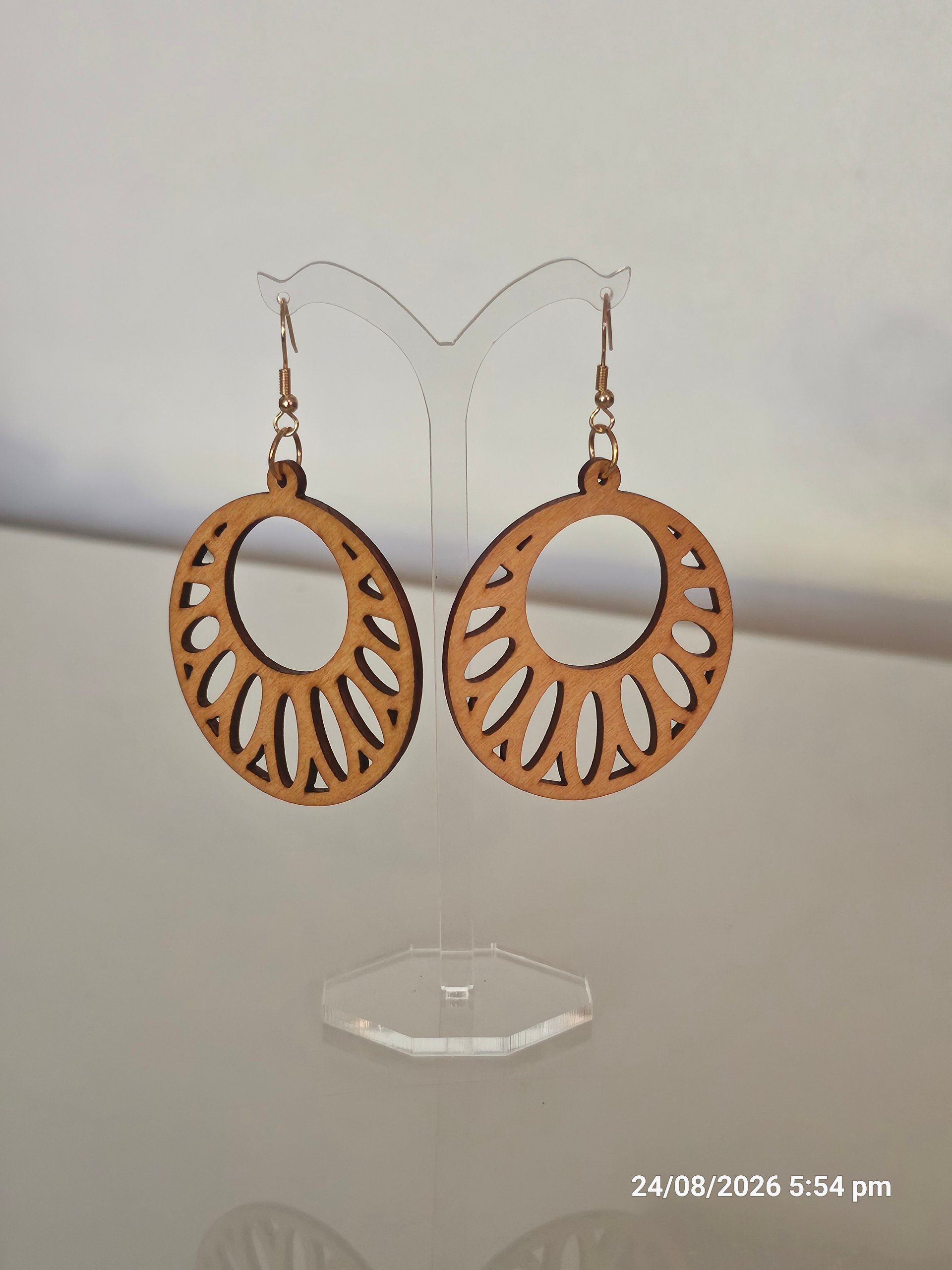 Wooden Brown Cutout Hoop Dangle Boho Earrings