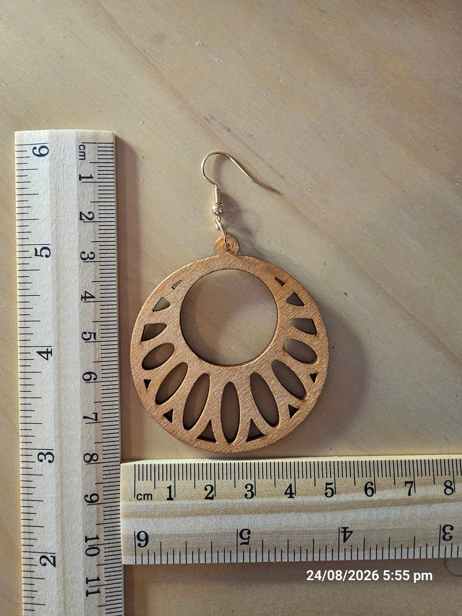 Wooden Brown Cutout Hoop Dangle Boho Earrings image 4